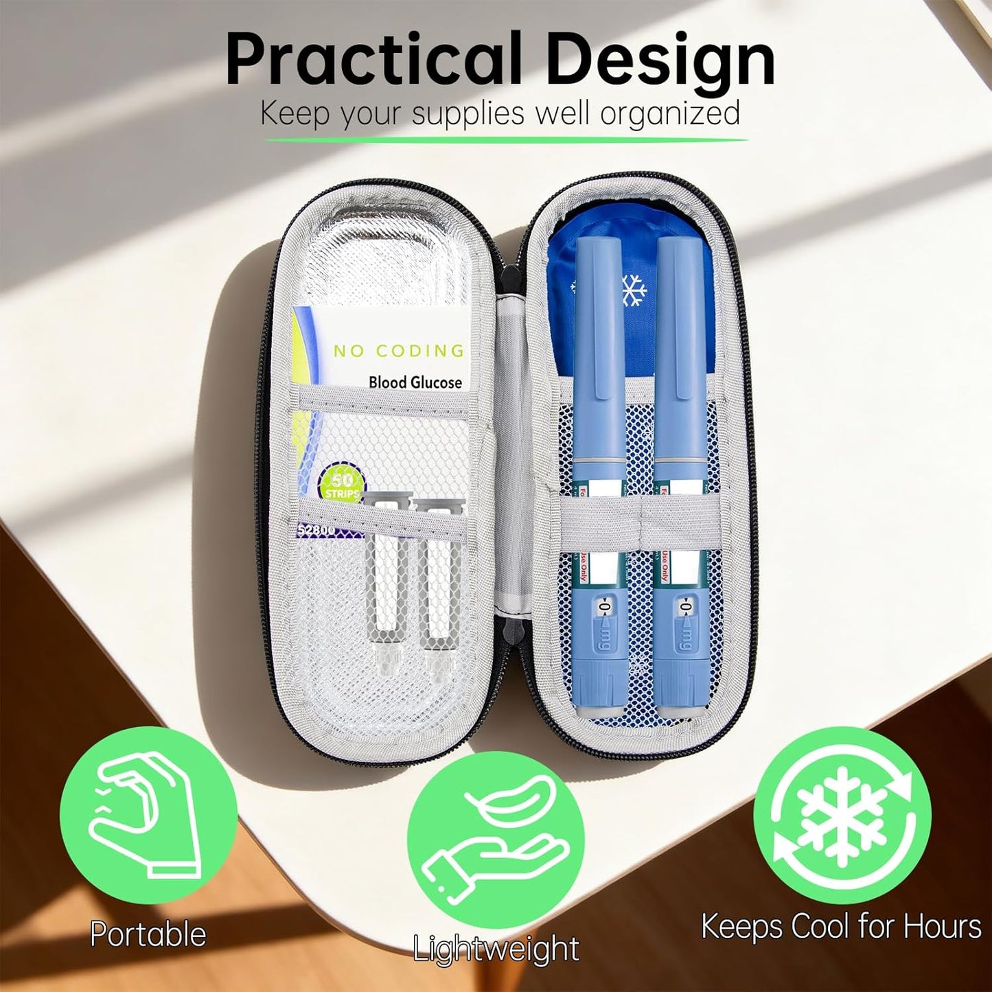 Cooler Travel Case Compatible with Ozempic Pen, Travel Cooler with Reusable Ice Pack, Insulated Cooling Bag, Storage Pen and Other Supplies, Ideal for Trip and Daily Life