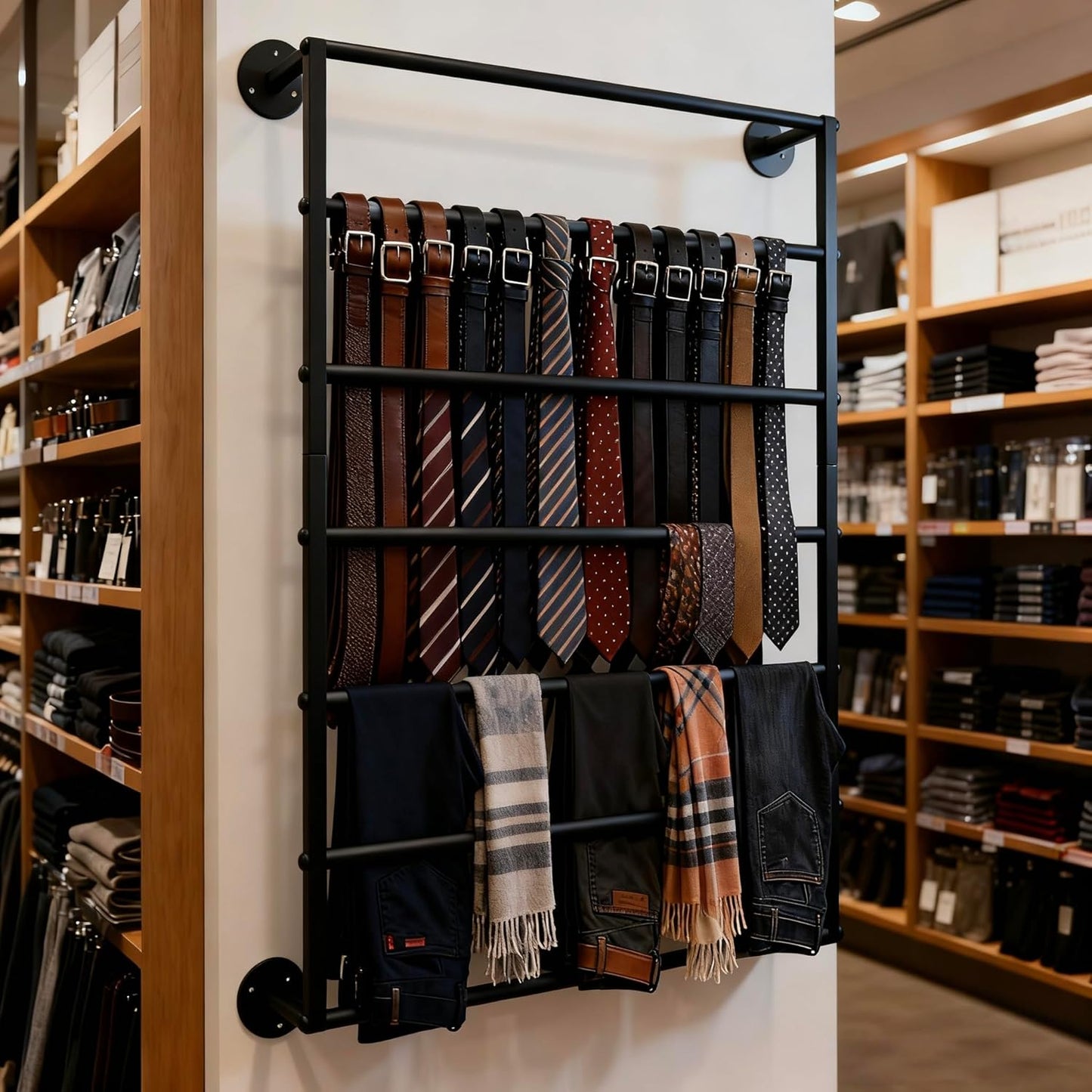 Wall Mounted Display Rack, 7-Layer Wrapping Paper Ribbon Organizer Scarves Tie & Scarf Rack Belts Towel Holder Necktie Hijab Stand Metal Shelving for Home, Retail Stores, Flower Shop