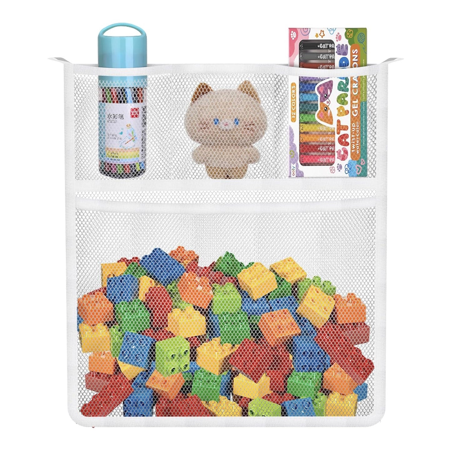 Stuffed Animal Storage with Net Wooden Toy Storage Organizer Stuffed Animal Zoo Storage with Lockable Wheels for Toddler Rooms, Playrooms & Bedrooms (2-Layers)