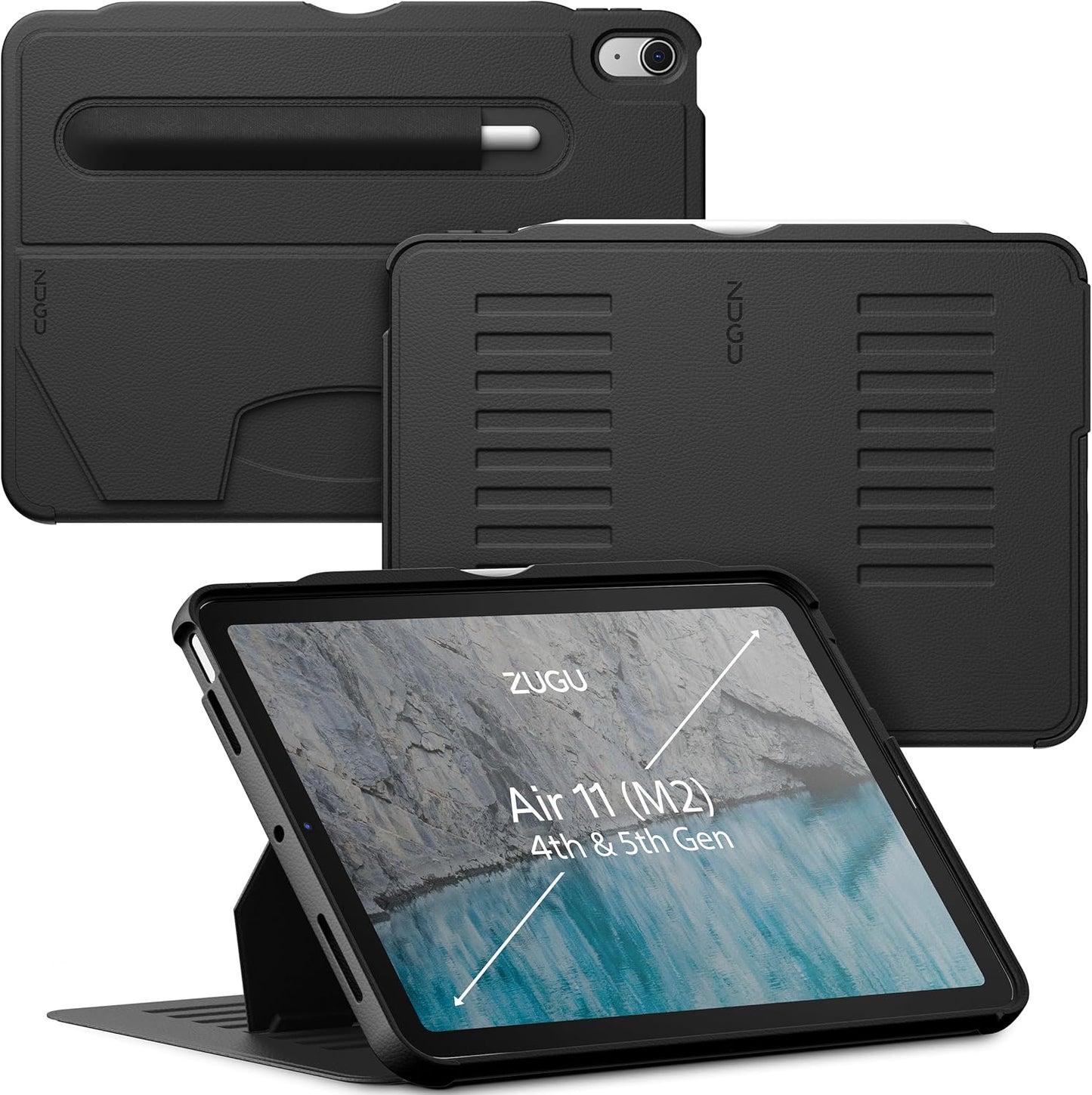 ZUGU CASE for iPad Air 11 (M3 2025 / M2 2024) iPad Air 4 & 5 10.9 Inch (2020/2022) - Protective, Ultra Thin, Magnetic Stand, Sleep/Wake Cover with Apple Pencil Charging & Storage - Black