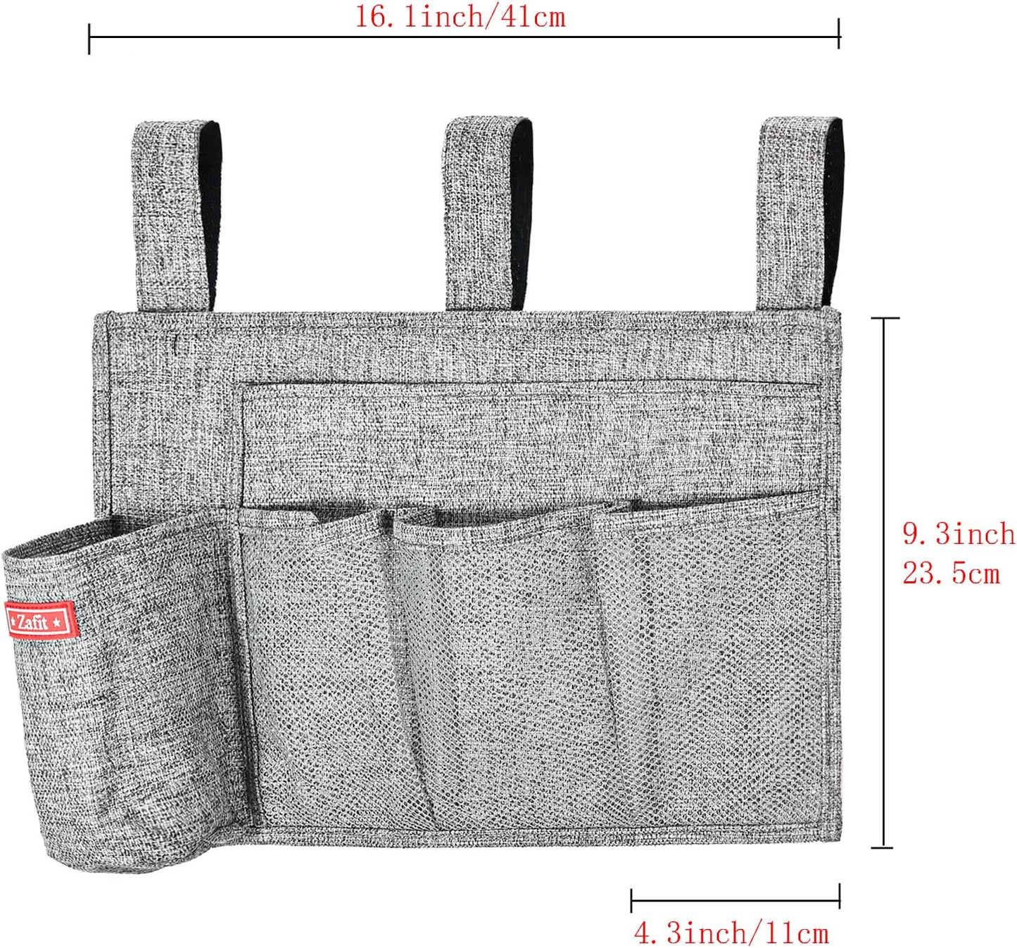 Linen Bedside Caddy, Bedside Storage Organizer for Hospital Beds, College Dorm Rooms or Baby Bed (5 Pockets-Grey)