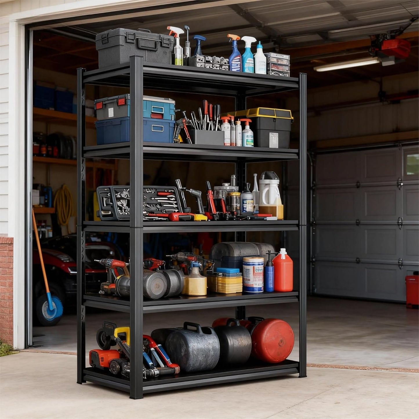 Metal Garage Shelving Unit ,5-Tier Garage Storage Shelves Heavy Duty 40''W*18''D*78''H，Adjustable 3020 lbs Shelf, Upgraded Reinforced Double-Layer Columns for Basement Kitchen Laundry room Pantry Rack