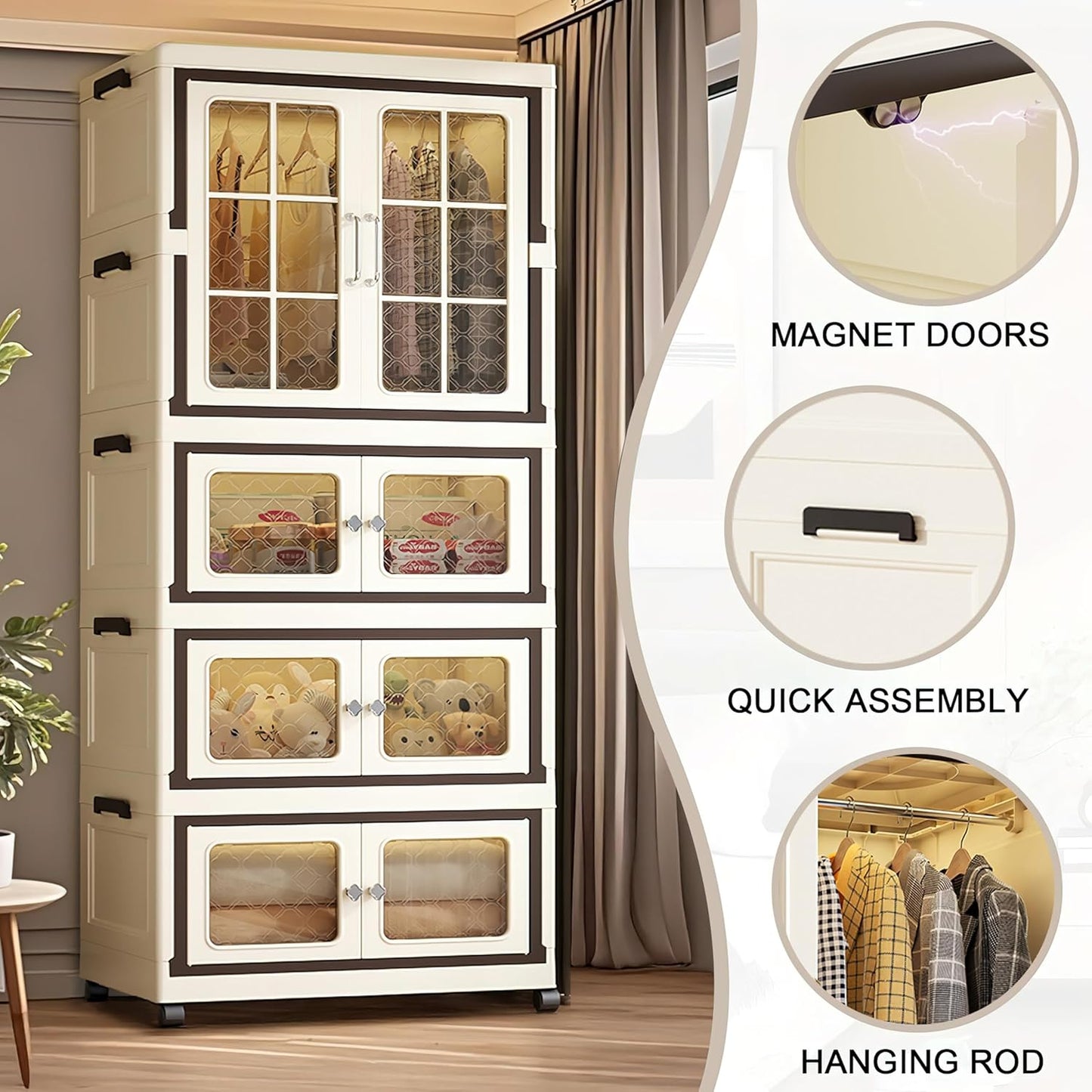 SunSettler Stackable Storage Bins with Lid and Wheels, Plastic Collapsible Cabinet, Large Closet Organizer, Foldable Storage Containers for Home and Office