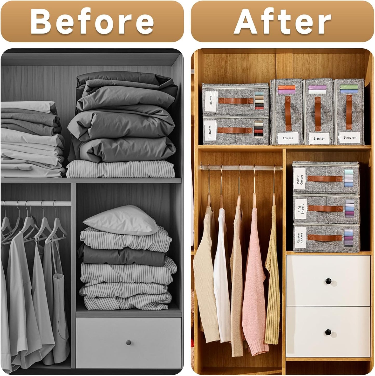 8pack Bed Sheet Organizer, Foldable Linen Closet Organizers and Storage with Sealed Design, Queen & King Size Sheet Storage with Window, Closet Organizer for Bedsheets/Blankets/Clothes, Linen