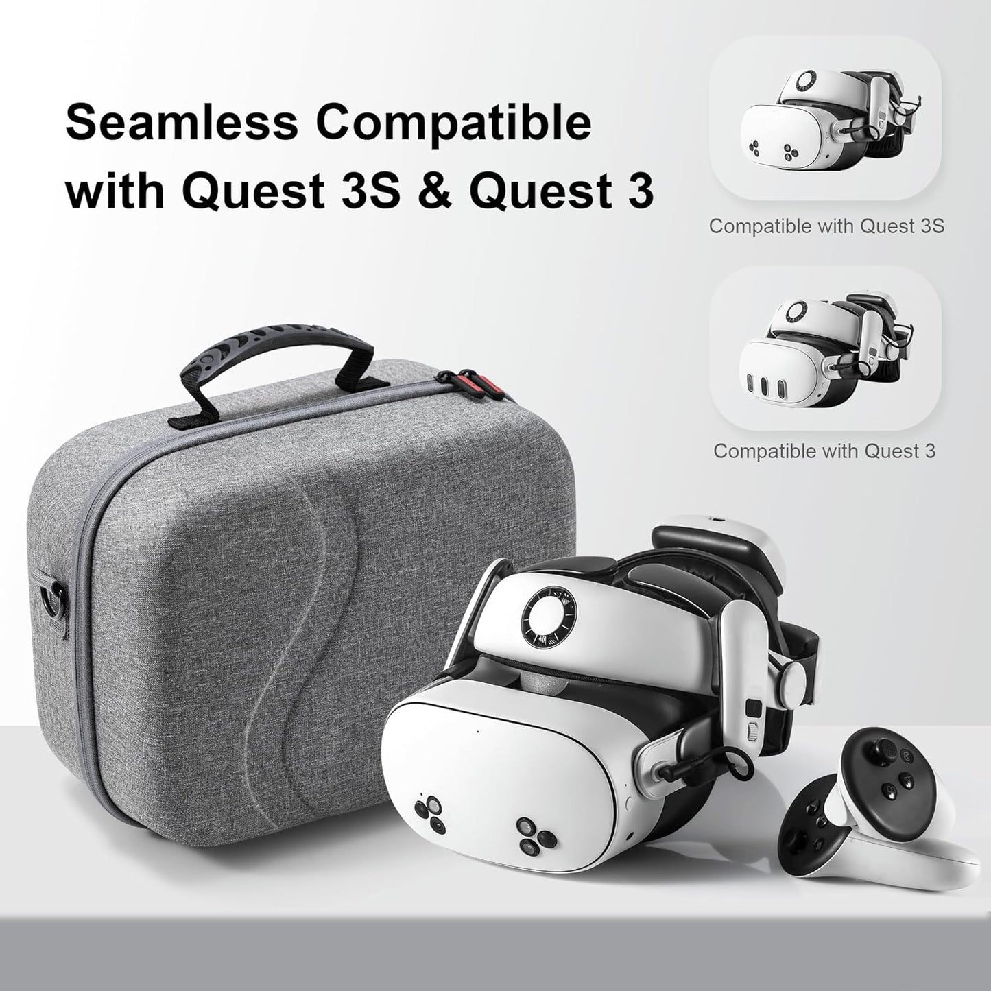 Large Carrying Case for Meta Quest 3/Quest 3S, Compatible with BOBOVR S3 Pro/Kiwi Design Battery Head Strap, Controllers & Accessories, Portable Hard Travel Case for Oculus Quest 3/3S Gray