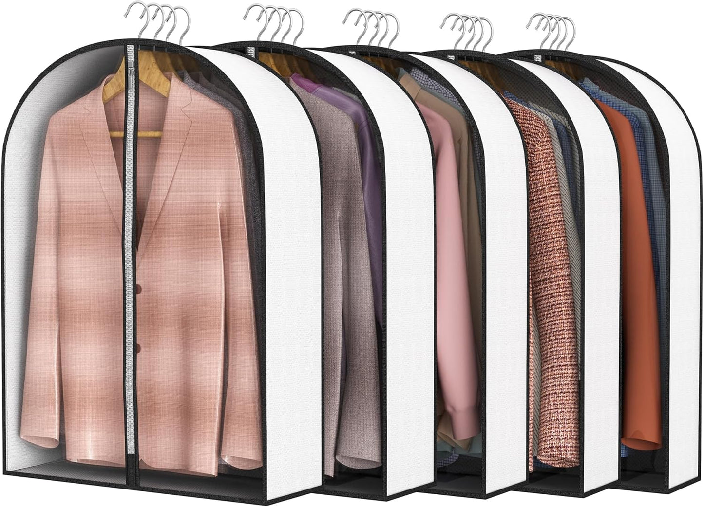 32” Garment Bags for Hanging Clothes 4” Gusseted - with Clear Window, Breathable Fabric, Metal Zipper, Suit Coat Fur Protector for Closet storage, clothes Season Off, Moving, 5 Pack