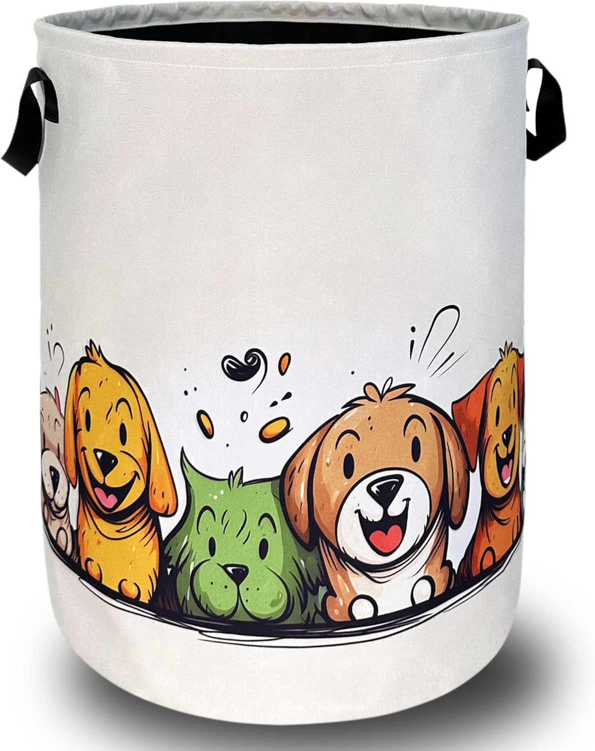 Happy Colorful Dogs Laundry Hamper With Handles Foldable Cute Animals Dog Oxford Cloth Tote Bag Funny Laundry Basket Clothes Toy Storage Bucket 18.9" x 16.5"For Bathroom/Laundry/Bedroom