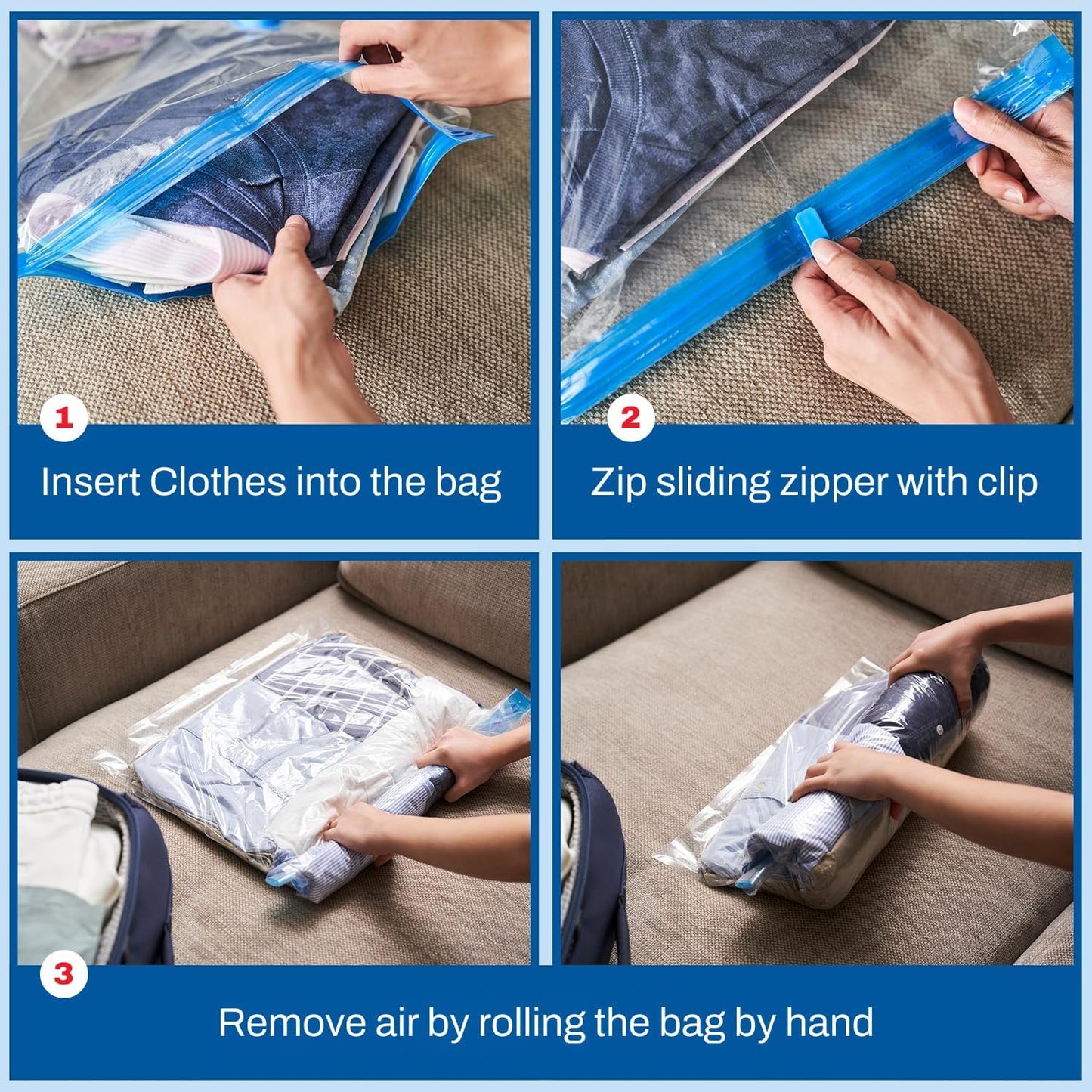Spacesaver 16 Pack Roll Up Vacuum Storage Bags for Blankets & Clothes - Vacuum Sealed Compression Bags with Hand Pump - Space Saver Storage Bag for Bedding, Moving, Travel & Organization (8S & 8M)