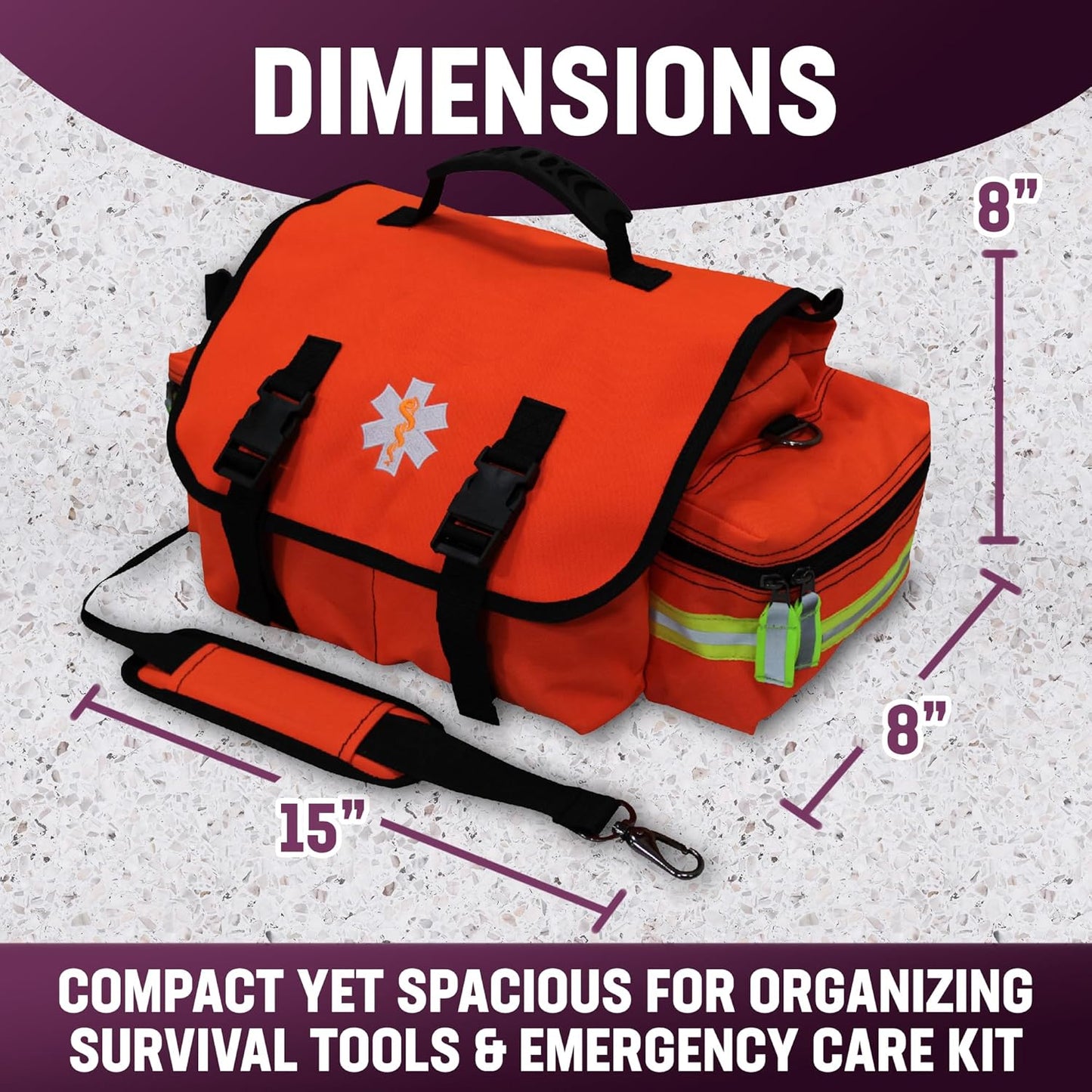 Kemp USA EMT First Responder Trauma Bag, Orange, First Aid & Survival Gear with High-Visibility Reflectors, Rapid Medical Response & Emergency Tools Organizer
