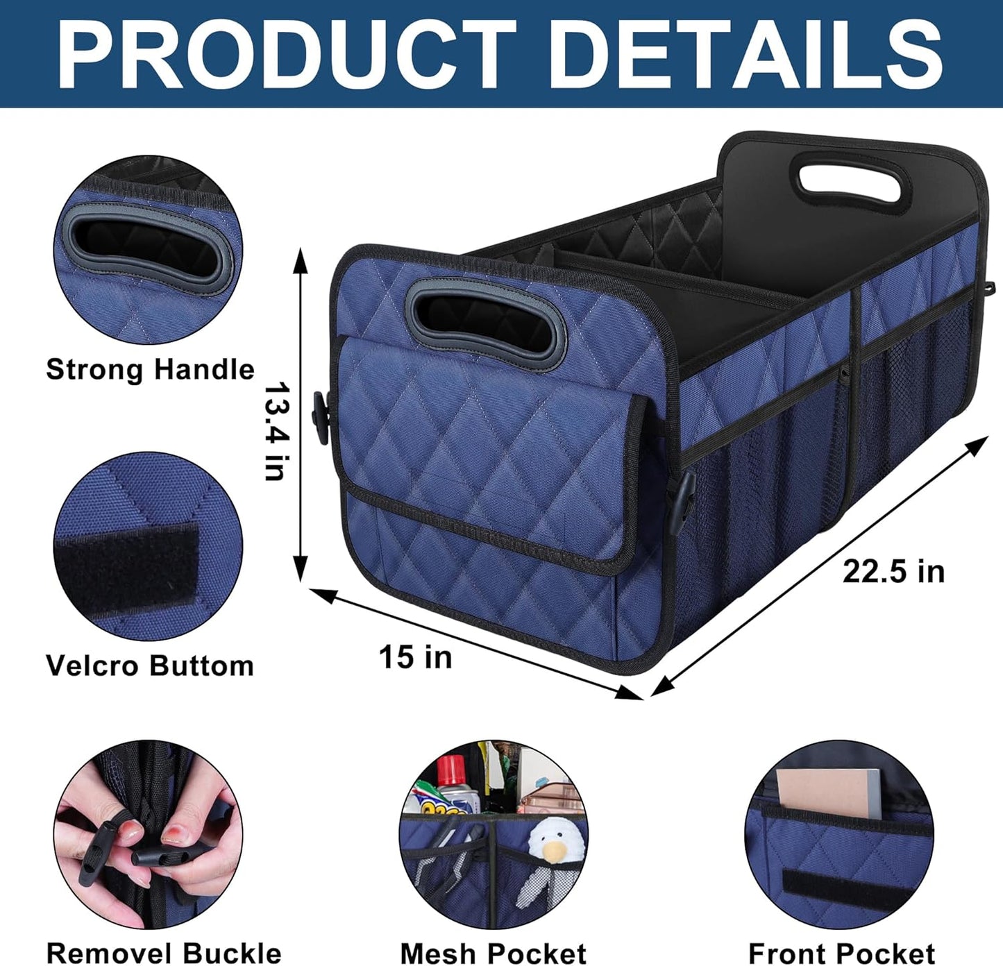 Deosk Car Trunk Organizer for SUV, Car Organizers and Storage with 6 Pocket, Car Accessories for Women/Men 70L Waterproof Polyester Trunk Organizer(Large, Navy Blue)