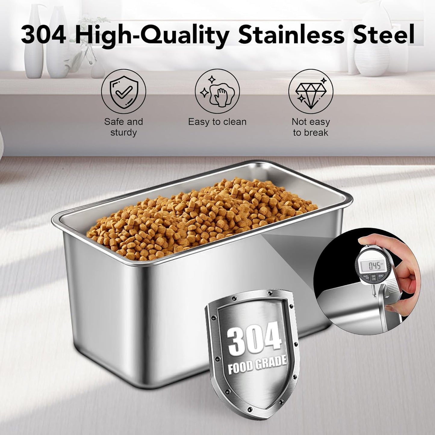 Dog Food Storage Container Stainless Steel with Scoop, 16 LB /11 LB Airtight Pet Metal Food Storage Bin, Cat Food Container for Dry Dog, Cat Food, Bird Seed, Keep Food Fresh, Brown