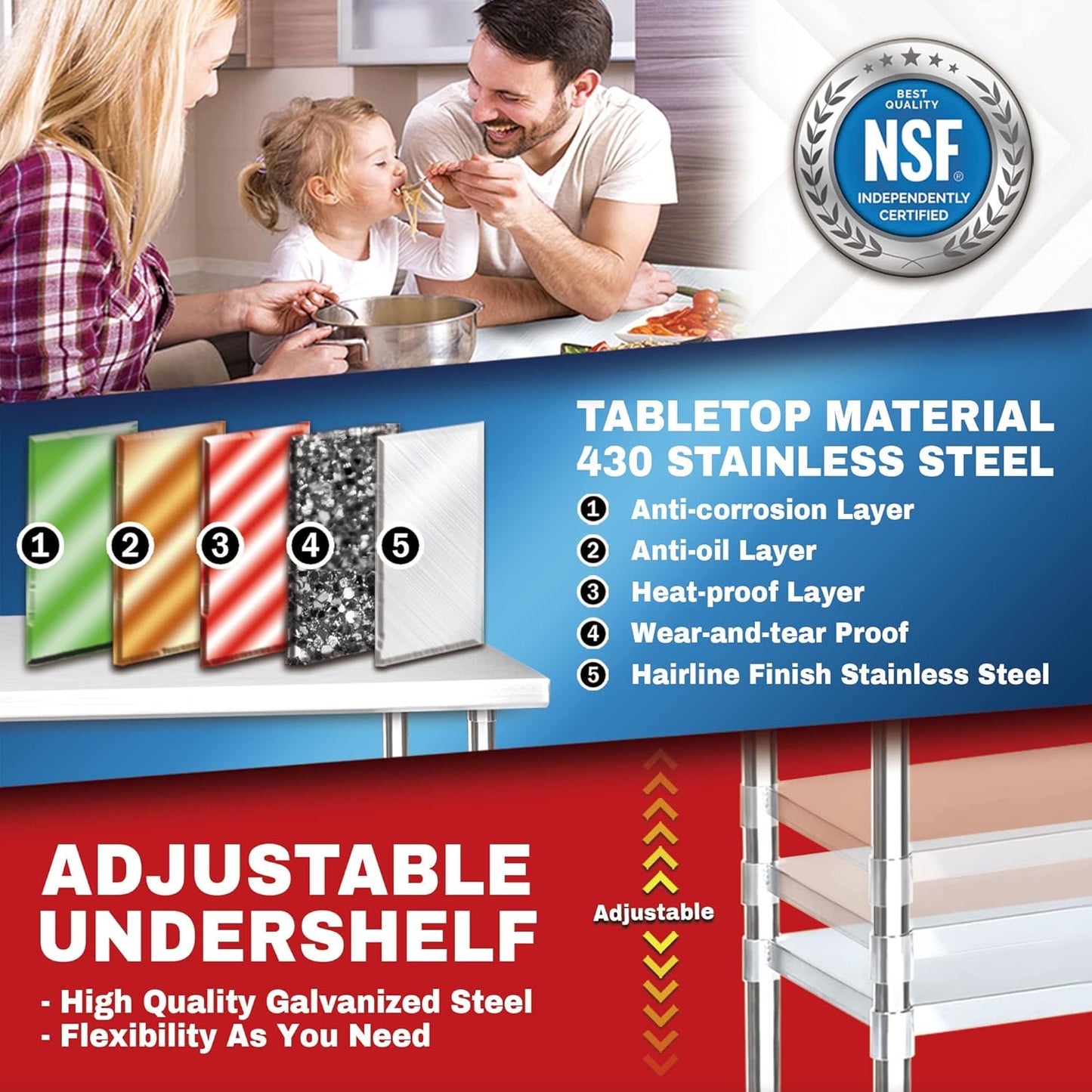 DuraSteel 24x12 Small Stainless Steel Table - NSF Metal Narrow Commercial Food Prep Side Worktable with Under Shelf - For Laundry Room, Kitchen, Outdoor Grill, Small Spaces