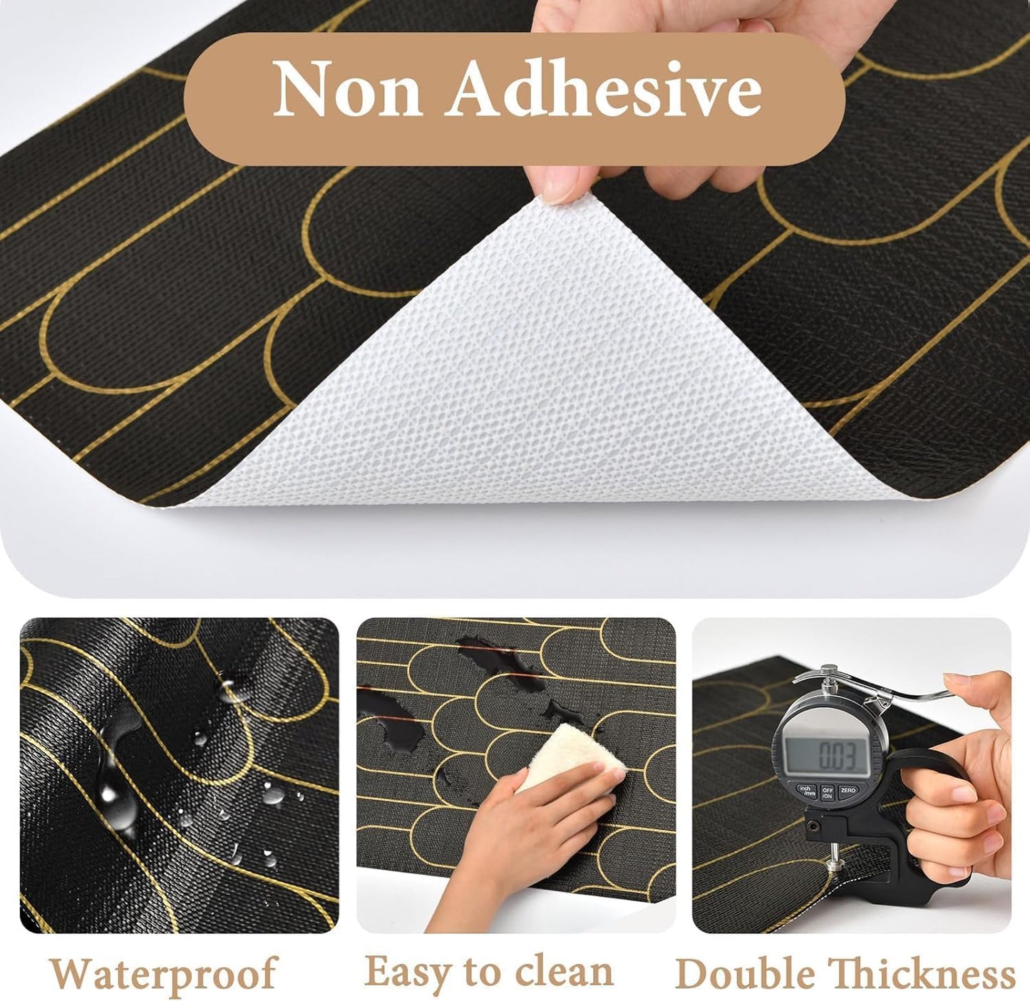 Shelf Liners for Kitchen Cabinets Drawer Liner 23.6in x 20FT Non Adhesive Black Gold Line Thickened Refrigerator Shelf Liner Paper Strong Easy to Clean for Tool Box with Knife and Tape Measure