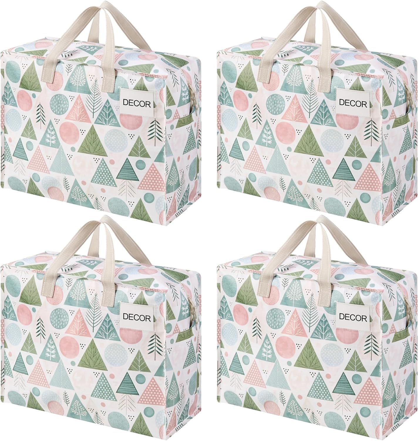 VENO 4 Pack Heavy Duty Moving Bags, Storage Bags, Packing Supplies, Top Zipper, Storage Totes for Camping, Clothes, Bedding, Comforters, Pillows, Christmas Pattern (13 Gallon, Pastel Forest, 4 Pack)