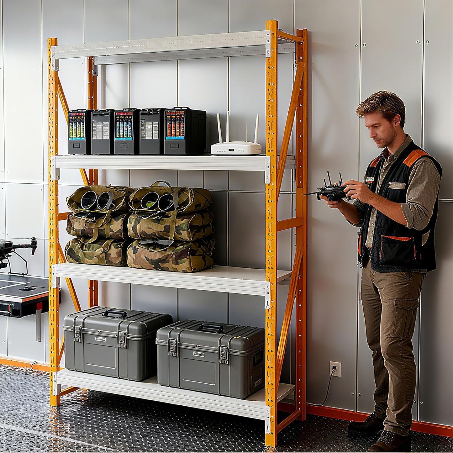 79" H Garage Shelving,3000LBS Heavy Duty Storage Rack,4 Tiers Metal Storage Rack Shelf, Adjustable Shelving Unit for Garage,Kitchen,Warehouse,Basement,78.7" H x 41.3" W x 19.6" D,Orange&White