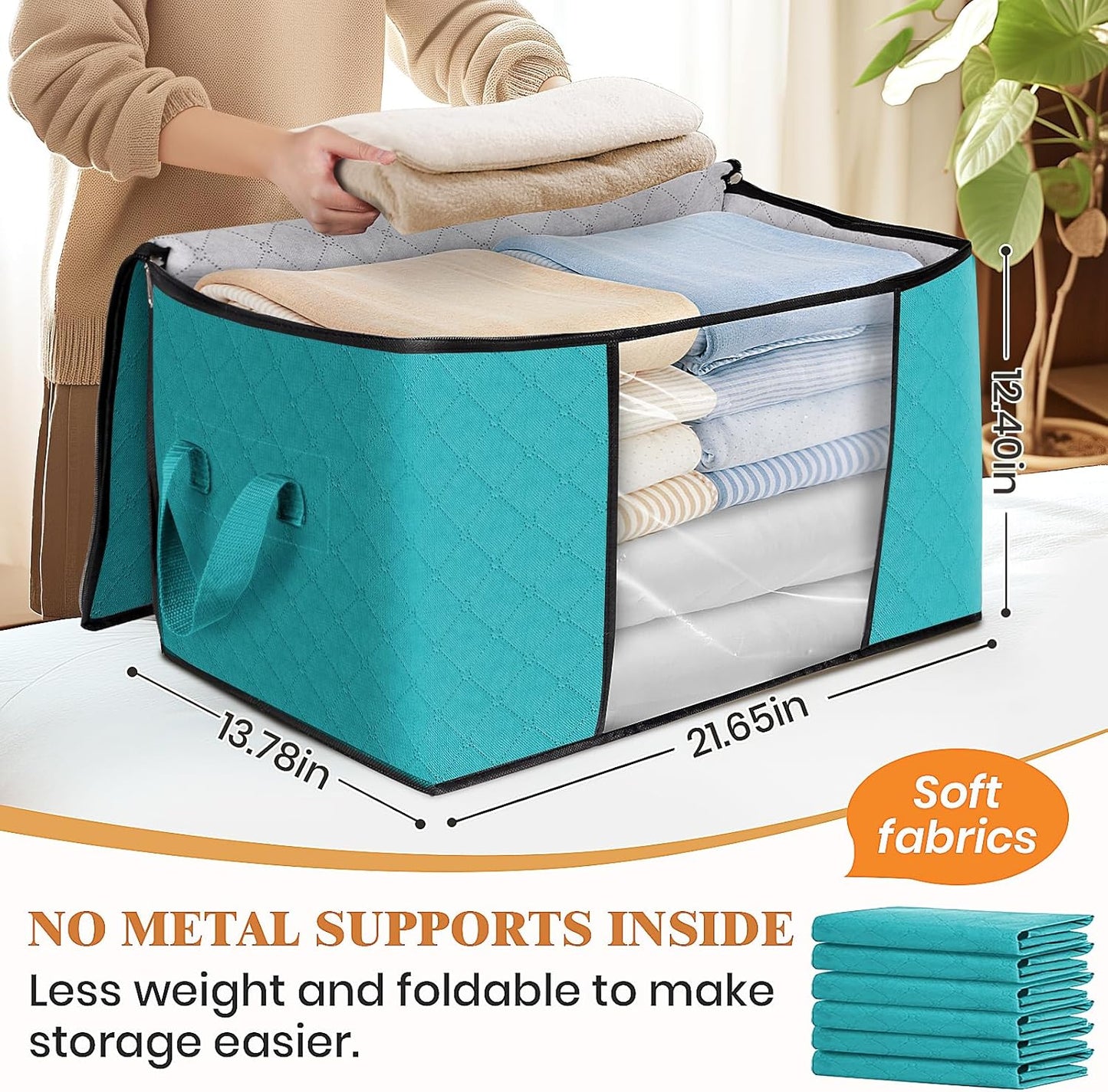 Fab totes Storage Bags,Clothes Blanket Storage Bins Foldable Closet Organizers with Reinforced Handle for Home Dorm Storage and Organization,Fabric Bags for Organizing Sheets,Clothing (Green,10 Pack)