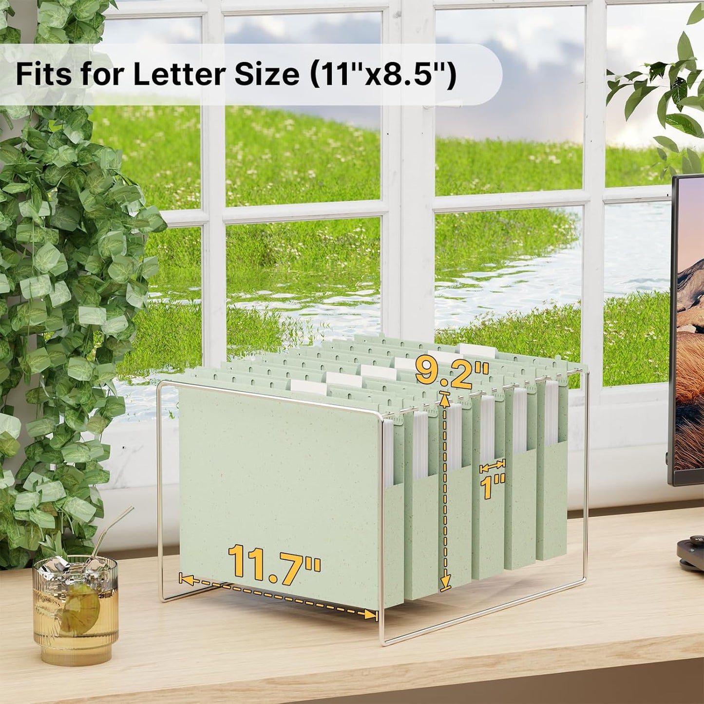 Wheat Straw Plastic Hanging File Folder Letter Size,Heavy Duty 1 Inch Expansion,12 Pack Extra Capacity Hang Folders for Filing Cabinet,Reinforced File Pockets Folder with Tabs(Morandi Green)