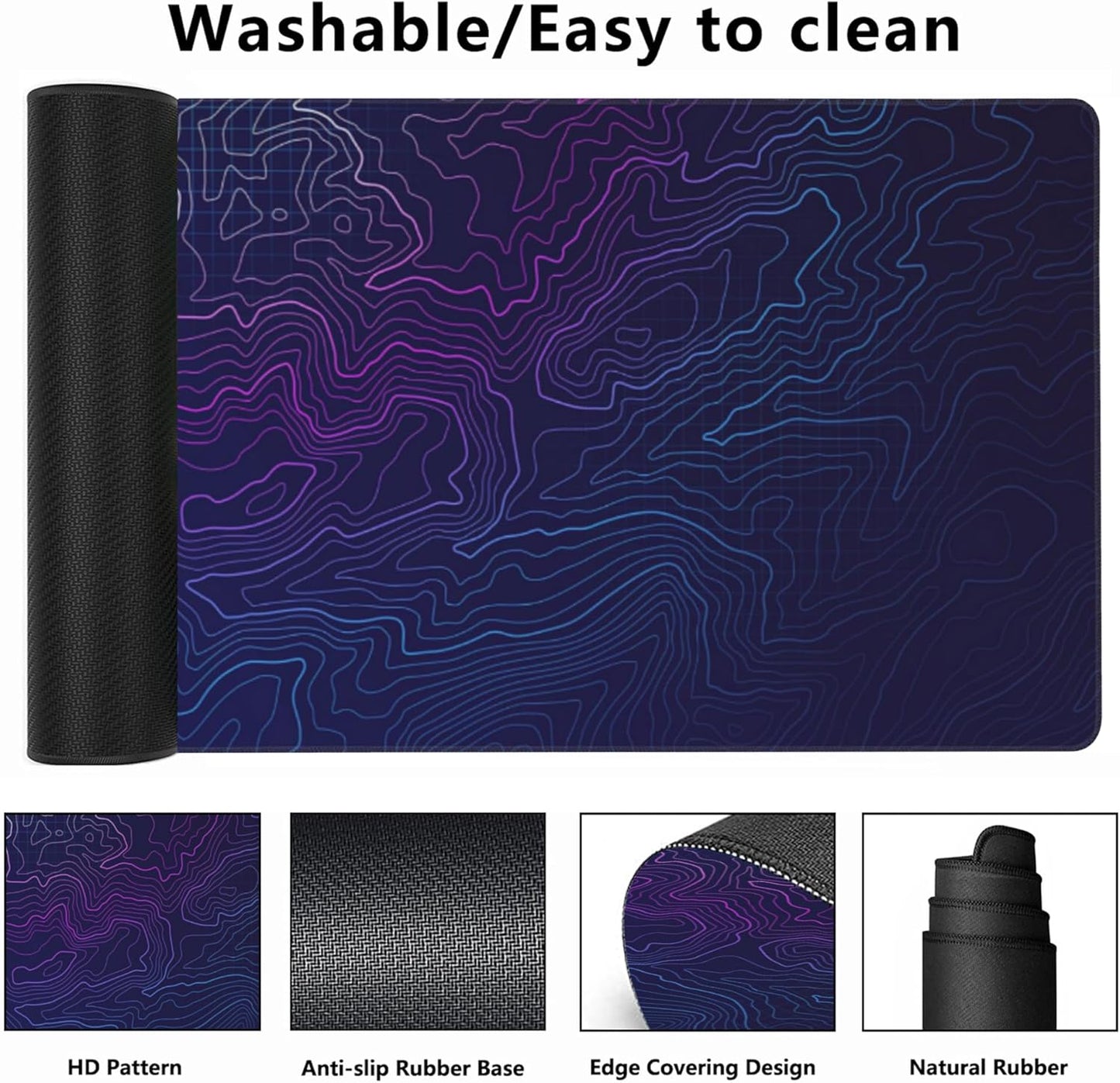 Gaming Mouse Mat Abstract Topography Large Mouse Pad Extended Mouse Pad Desk Mat Non-Slip Rubber Base Mice Pad Desk Pad for Office Game Home 35.4x15.75 in