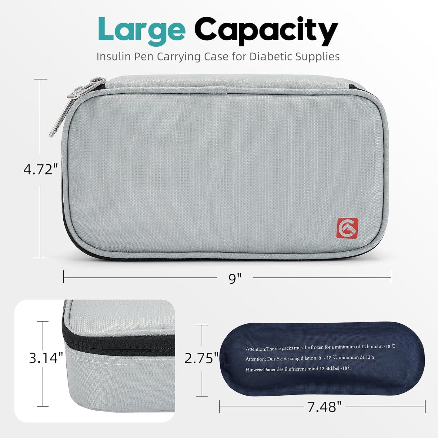ALLCAMP Insulin Cooler Travel Case TSA Approved, Diabetic Medication Cooler Bag with 4 Ice Packs & Multi-Layer Storage, Portable Medical Cooler with Insulation Liner(Light Gray)
