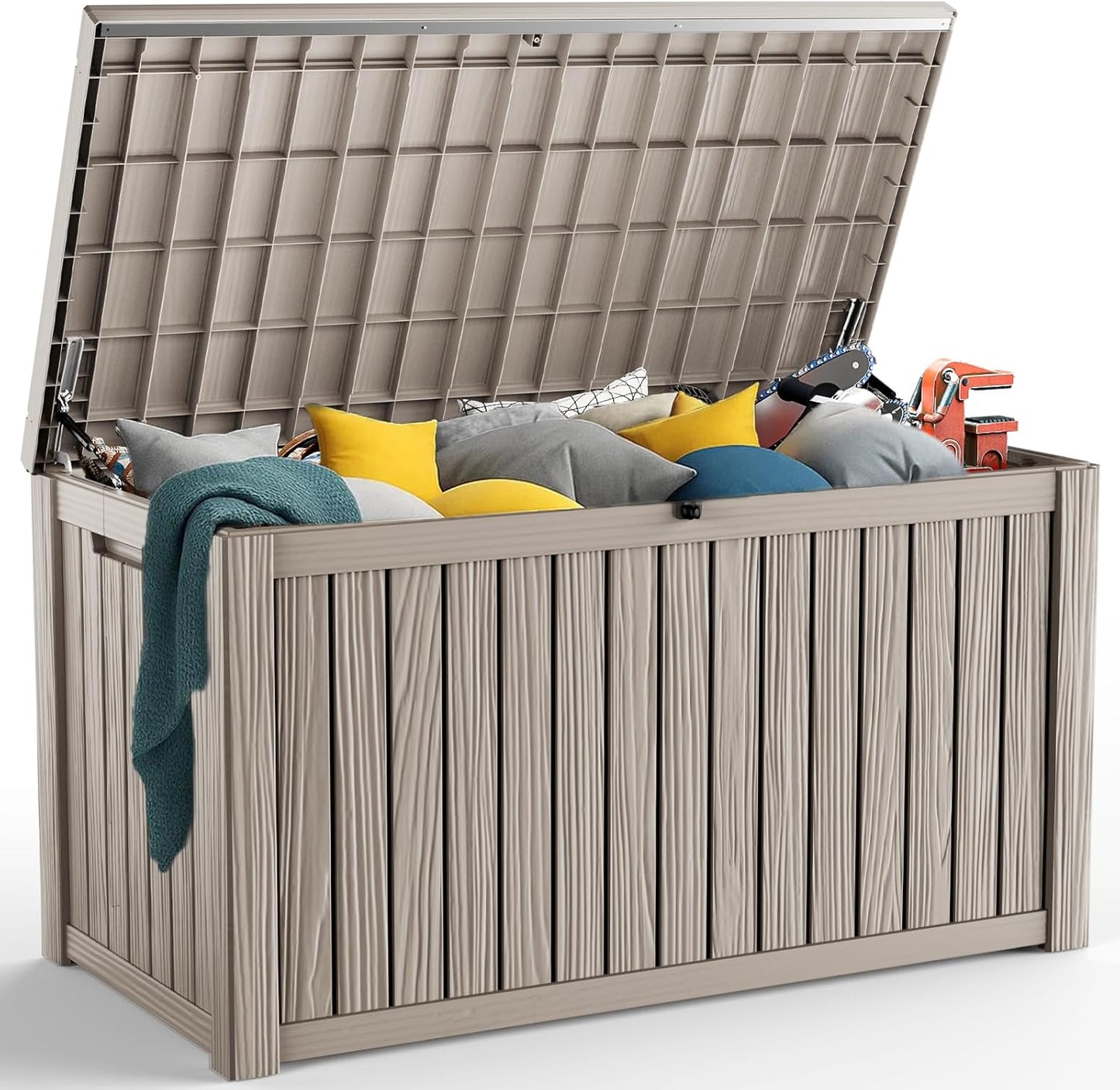 200 Gallon Resin Deck Box, Lockable Patio Outdoor Storage Box for Furniture, Garden Tools and Tools Storage, Waterproof Outside Storage Boxes - Grey