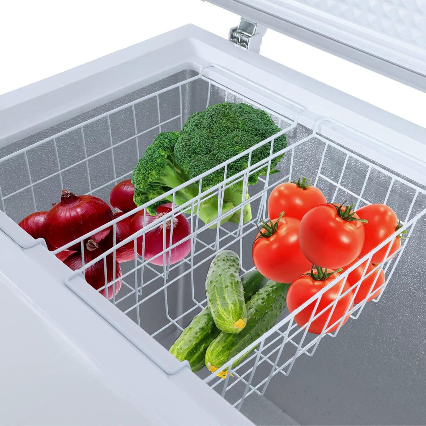 Chest Freezer Baskets 20.5 Inch, Chest Freezer Organizer Bins Metal Wire Storage Baskets with Hanging Handles for Deep Freezer, Set of 2