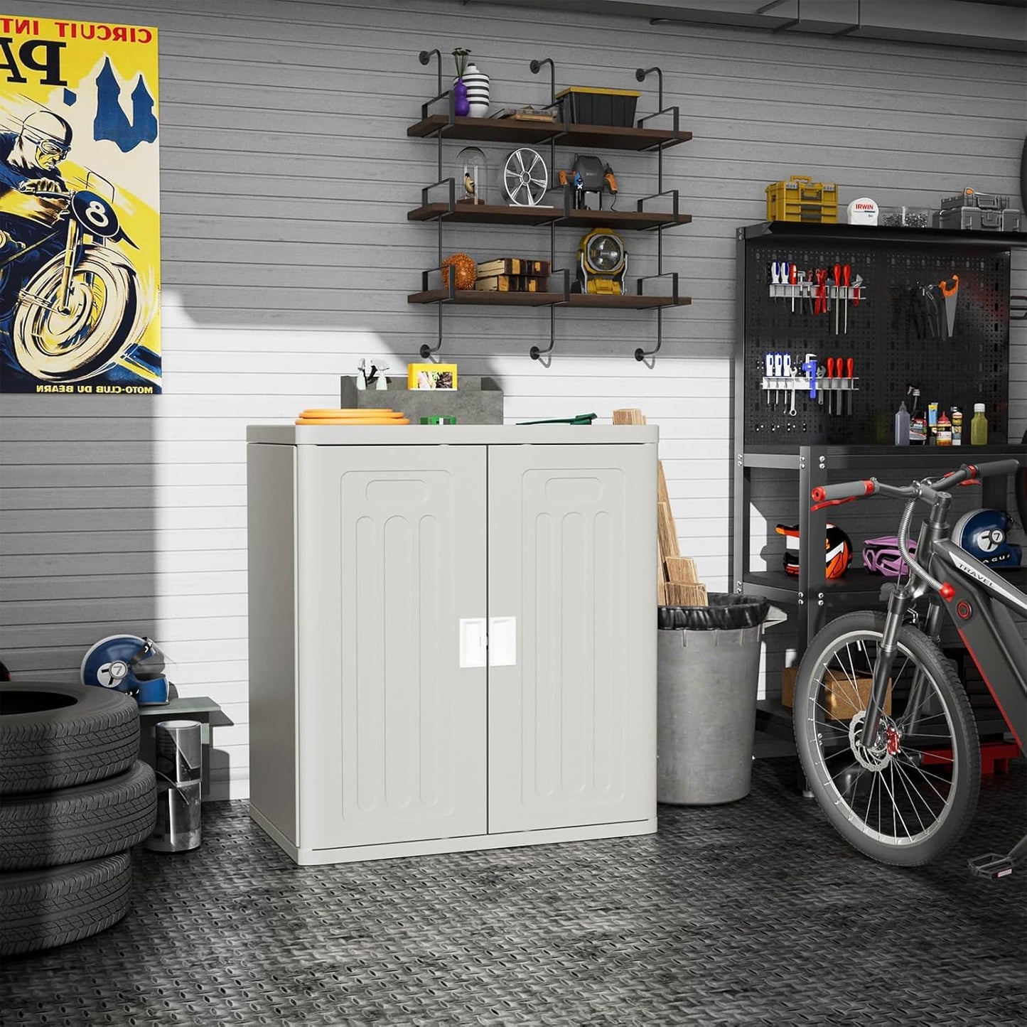 Amopatio Outdoor Storage Cabinet Waterproof with 1 Shelf, Patio Storage Shed All Weather Use for Lawn Care Accessories, 19.7" D x 29.5" W x35.4 H, Gray