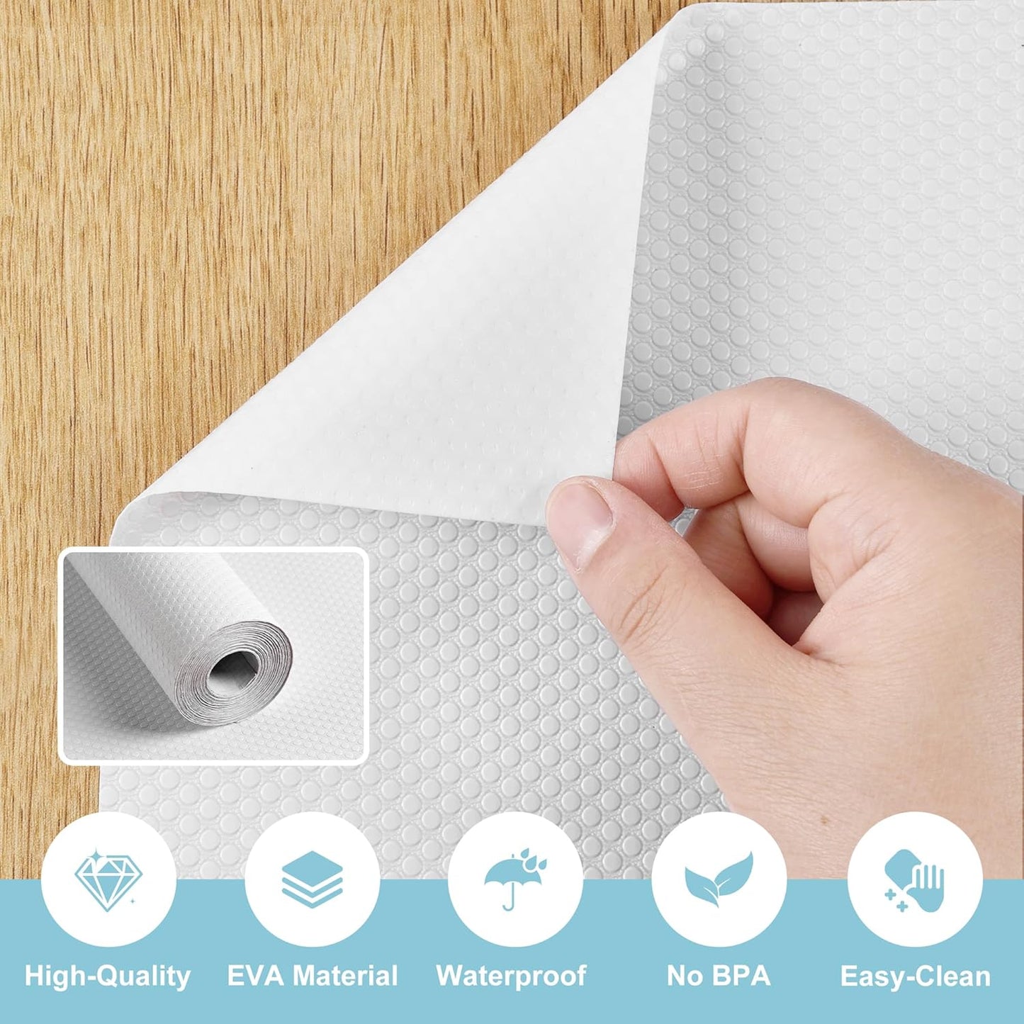 PABUSIOR Adhesive Cabinet Liner White: 15 Inch Wide Peel and Stick Drawer Mat - Non-Slip Waterproof Shelf Liner for Kitchen Cupboard 15" x 120"