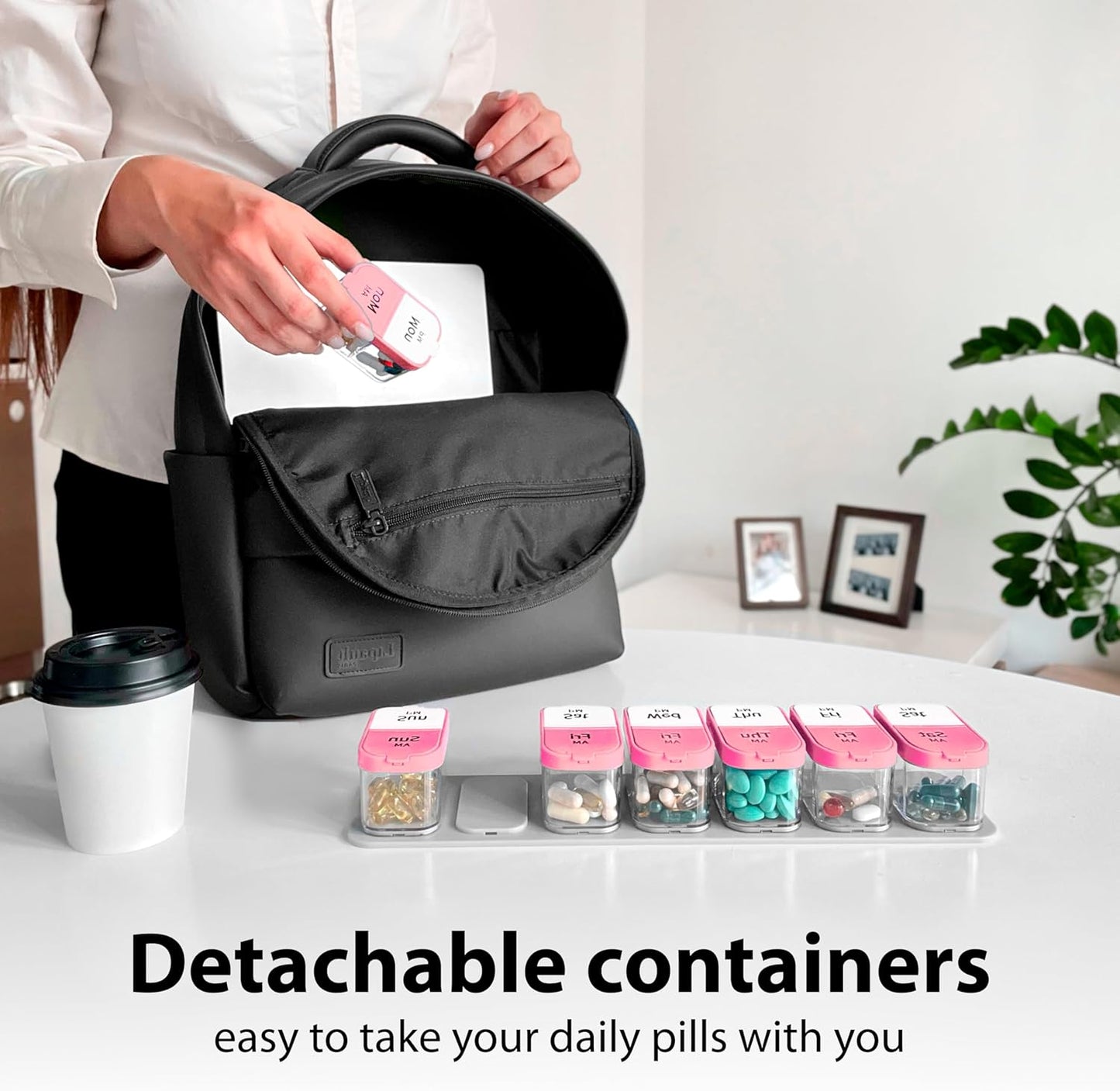 Extra Large Weekly Pill Organizer - XL Vitamin Holder with 7 Detachable AM PM Compartments - Portable Medicine Dispenser for Home and Travel, Big Supplement Container for Weekly or Daily Use, Pink