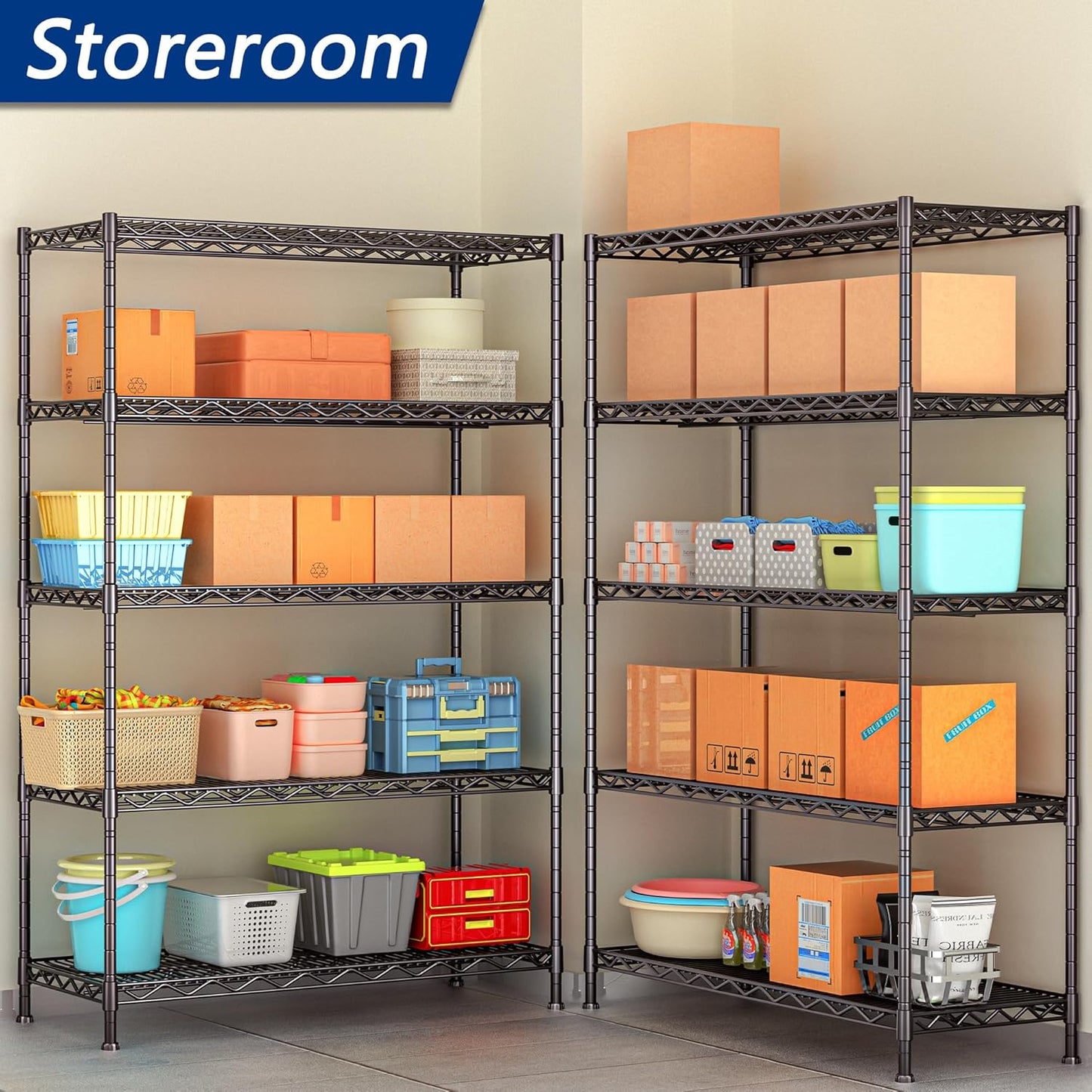 REGILLER 5-Wire Shelving Metal Storage Rack Adjustable Shelves,17.7" D×47.3" W×72.3" H Standing Storage Shelf Units for Laundry Bathroom Kitchen Pantry Closet