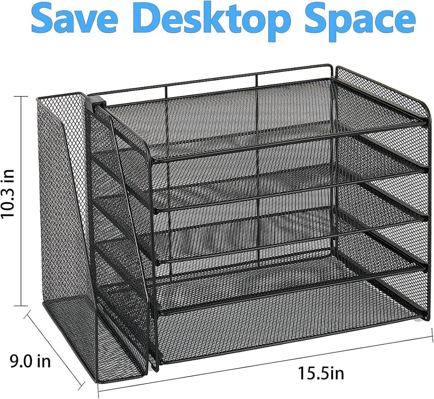 OPNICE 5-Tier Paper Organizer with Magazine Holder, Desk Organizers and Accessories, Office Desk Accessories & Workspace Organizers, Desktop File Organizer for Office Supplies Storage, Black