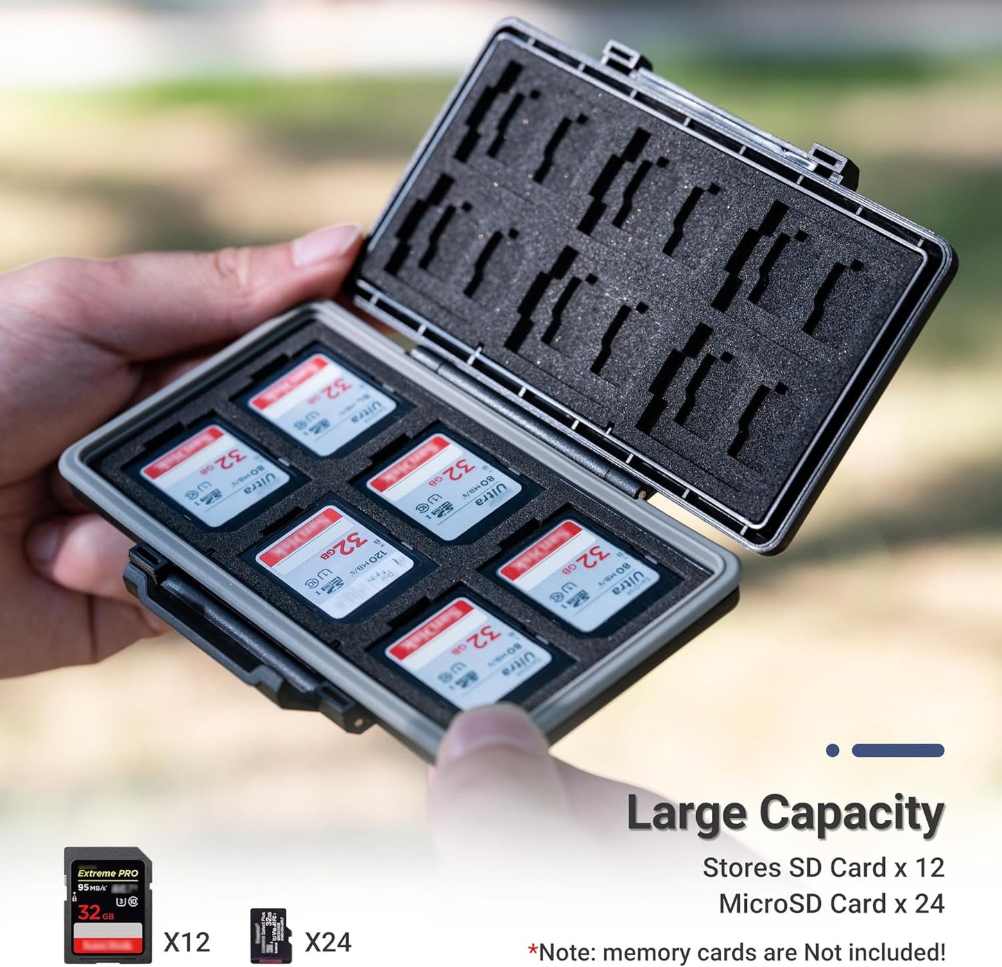 36 Slots Memory Card Case Water-Resistant Anti-Shock Memory Card Wallet for 24 Micro SD SDXC SDHC TF Cards and 12 SD SDXC SDHC Cards