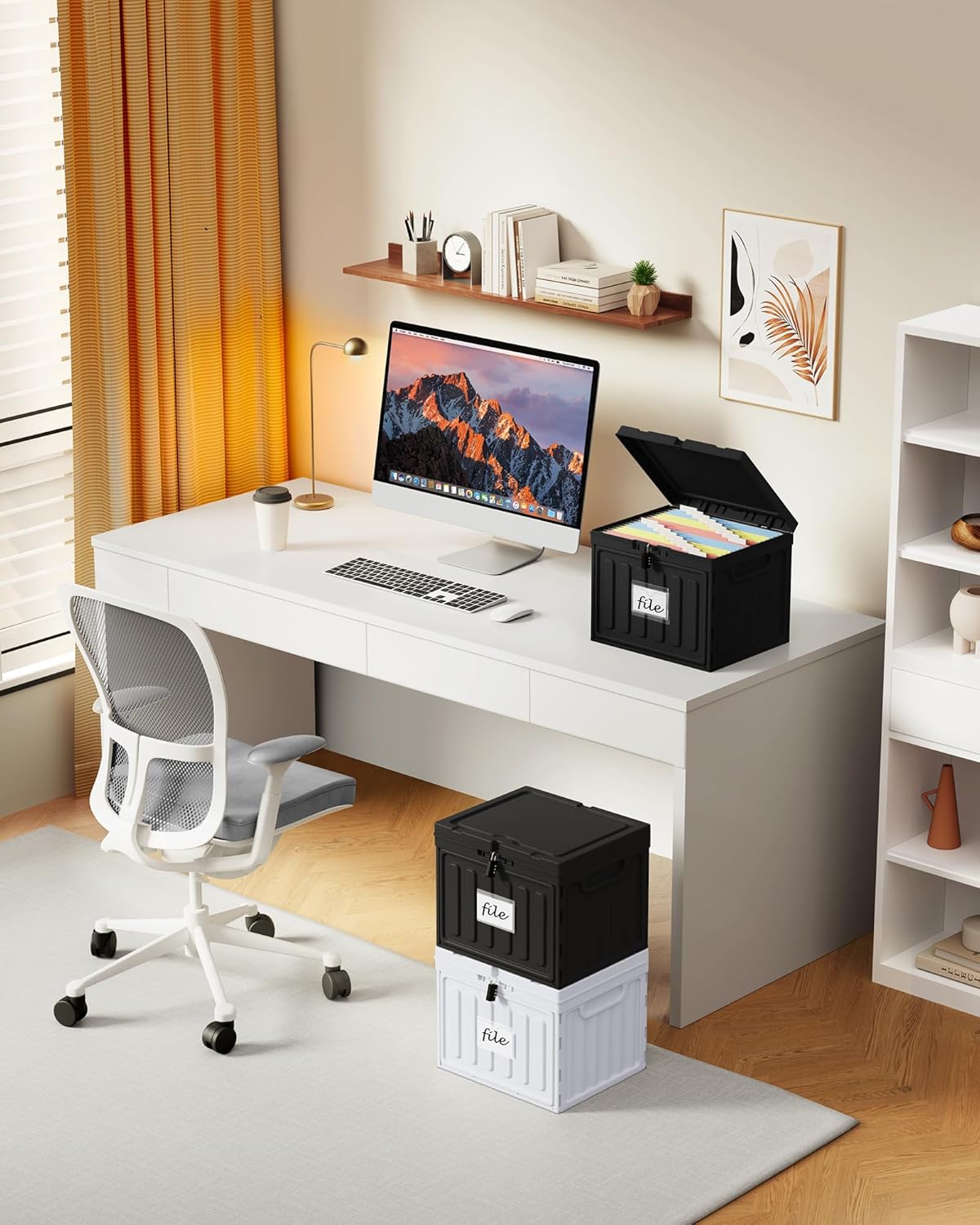 Oterri Plastic File Box with Lid for Letter Size File Folders, Hanging File Folder Box Collapsible File Organizer, File Cabinet Document Organization Home, Office (White, Large-2 Pack Without Folders)