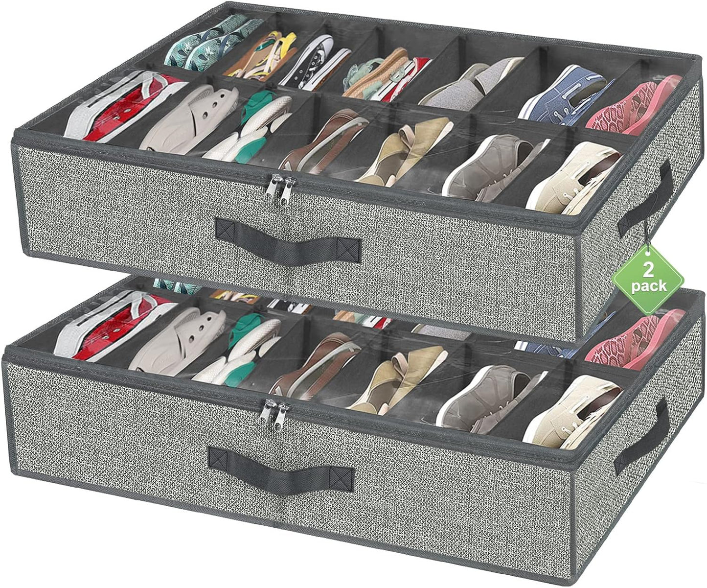 homyfort 28 Pairs Shoe Organizer Under Bed, Underbed Shoe Storage Boxes Bins, Organizador De Zapatos, Extra Large Zapateras Organizer, Grey, Set of 2