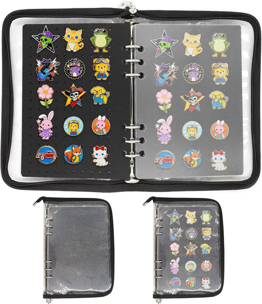 Enamel Pin Display Book - Portable 6 Pages A5 Enamel Pin Collection Holder Trading Book for Storing Pins Brooches Patches, Pin Storage Organizer for Travel Collectors (Black)