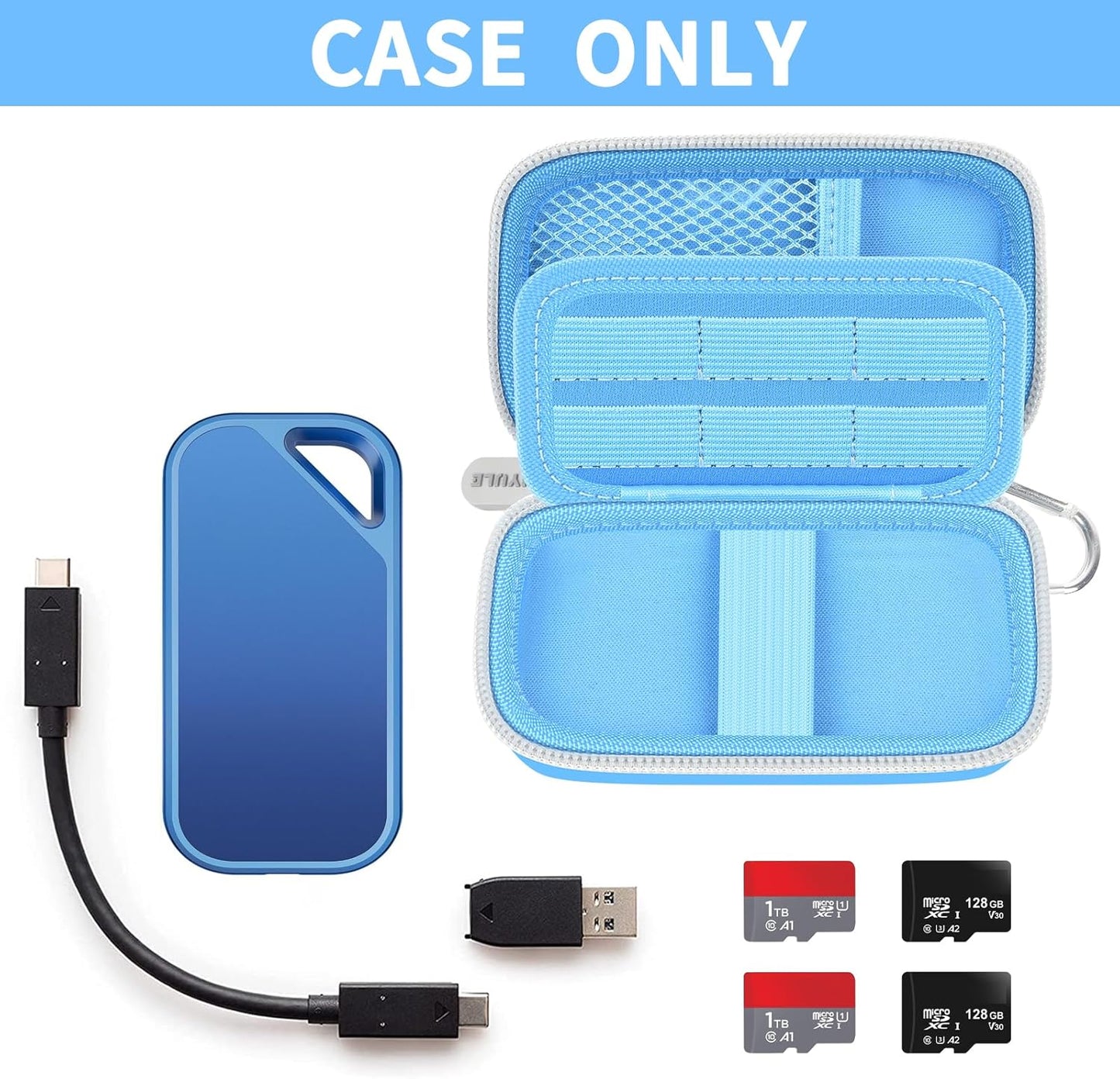 Case Compatible with SanDisk 1TB 2TB 4TB 500GB 8TB for SanDisk Extreme PRO Portable SSD External Hard Drive, Memory Card SD SDXC SDHC Card Storage Holder Organizer (Box Only)(Lightblue)