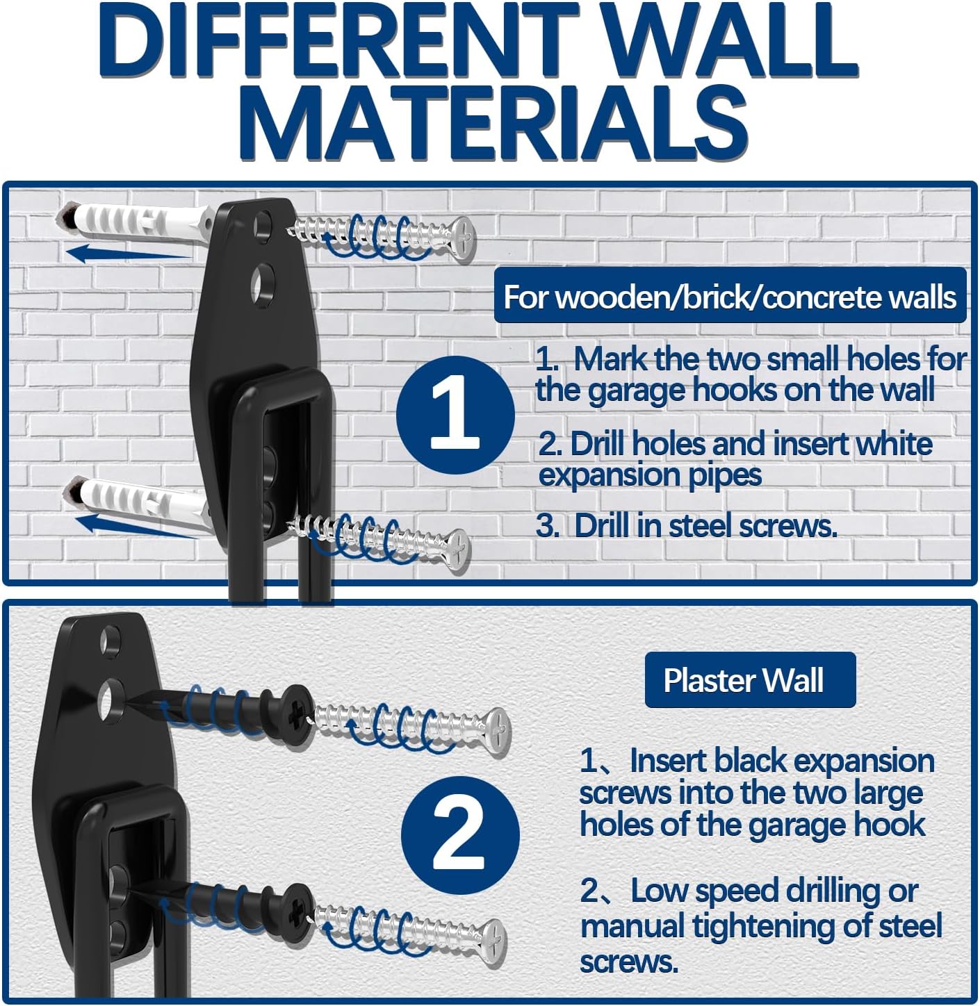 3-H Garage Wall Hooks 20 Pack, Garage Hooks Heavy Duty with Extra Welding Spots, Garage Organizer for Garden, Lawn, Chairs, Ladders, Weed Eater, Shovel(Gray)