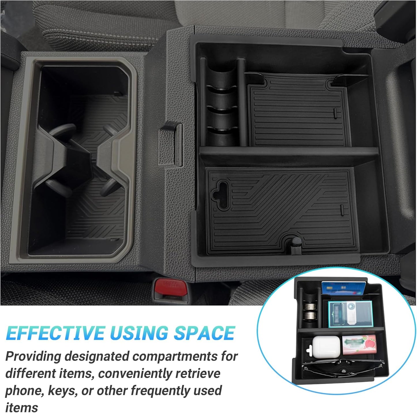 Center Console Organizer Compatible with 2025-2026 Toyota 4Runner (6th Gen) Interior Accessories, Armrest Storage Box Glove Organizer Tray Insert with Coin and Sunglasses Holder