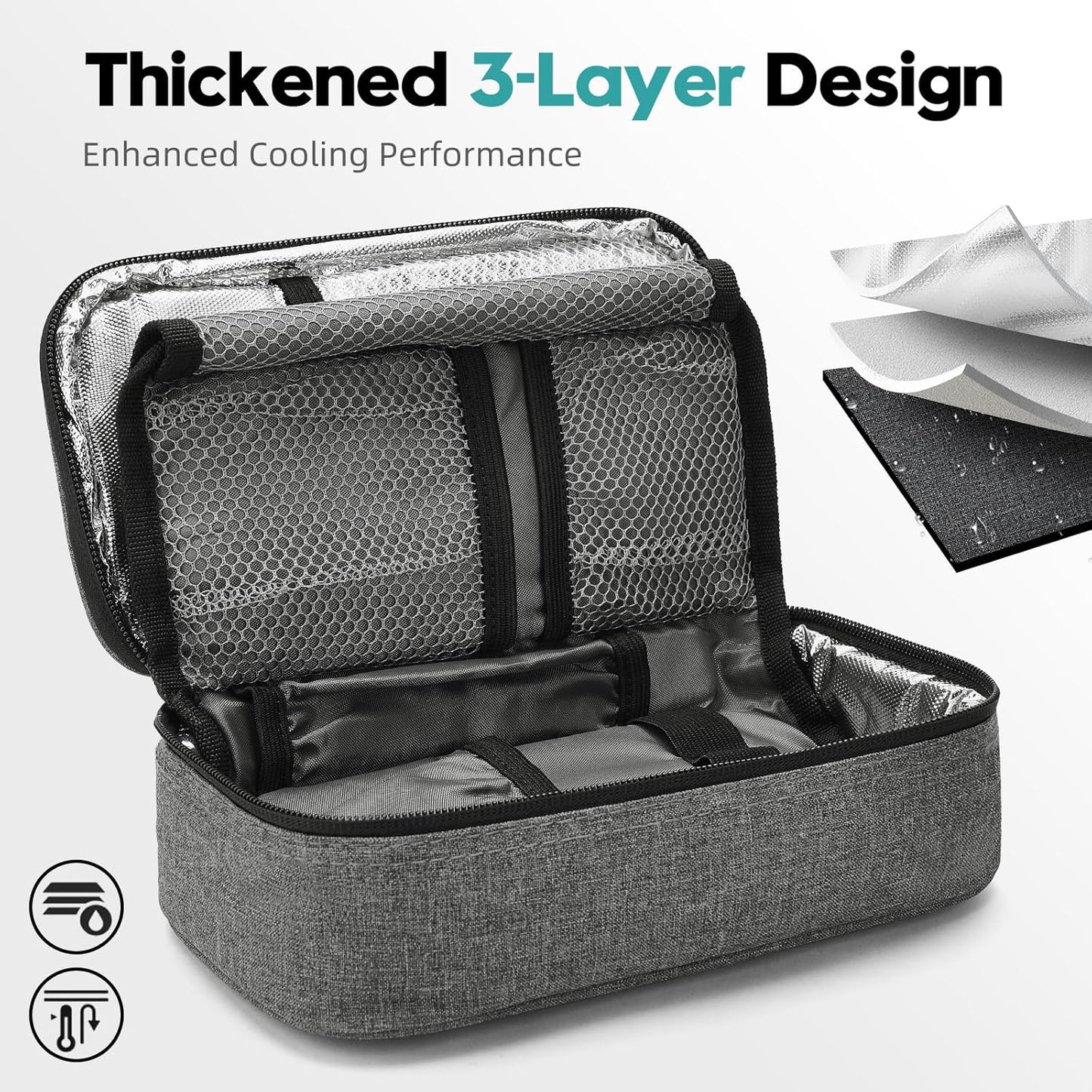 ALLCAMP Insulin Cooler Travel Case TSA Approved, Diabetic Medication Cooler Bag with 4 Ice Packs & Multi-Layer Storage, Portable Medical Cooler with Insulation Liner(Gray)