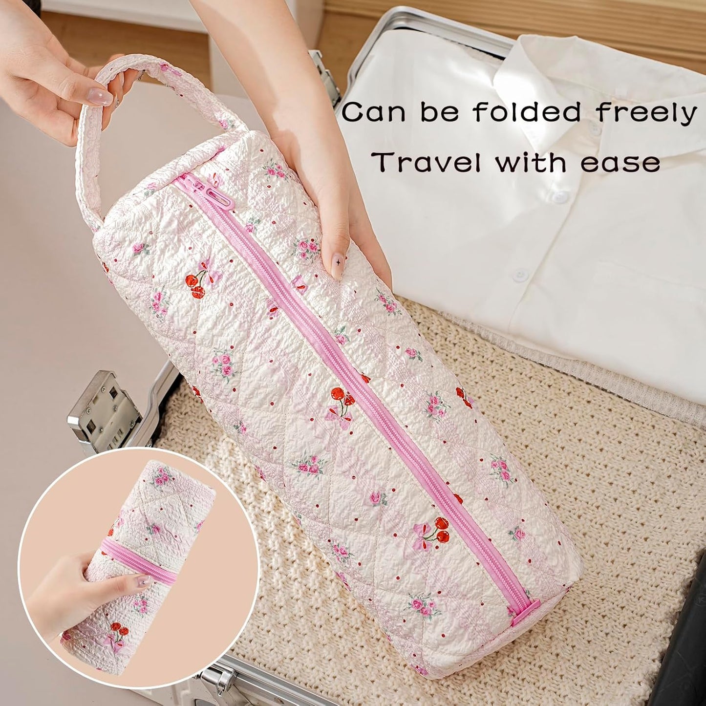 Quilted Hair Tools Travel Bag，Hair Styling Accessories Storage Case for Shark FlexStyle, Dyson Airwrap Hair Dryer, Curling Iron, Revlon Hair Tools，Portable and foldable(04Cherry)