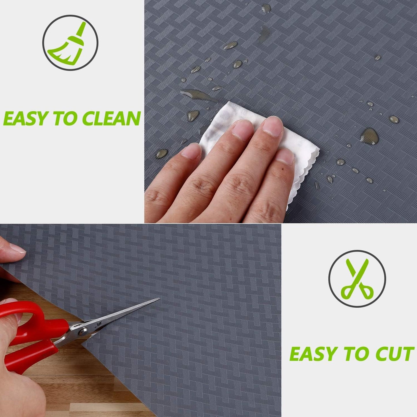 HooTown Shelf Liner Kitchen Cabinet Drawer Mats 17.5 Inch Wide x 196.8 Inch Long, Non Slip EVA Plastic Washable Oil Proof Pad for RV Drawer, Dish Plate Slippery Protection, Gray
