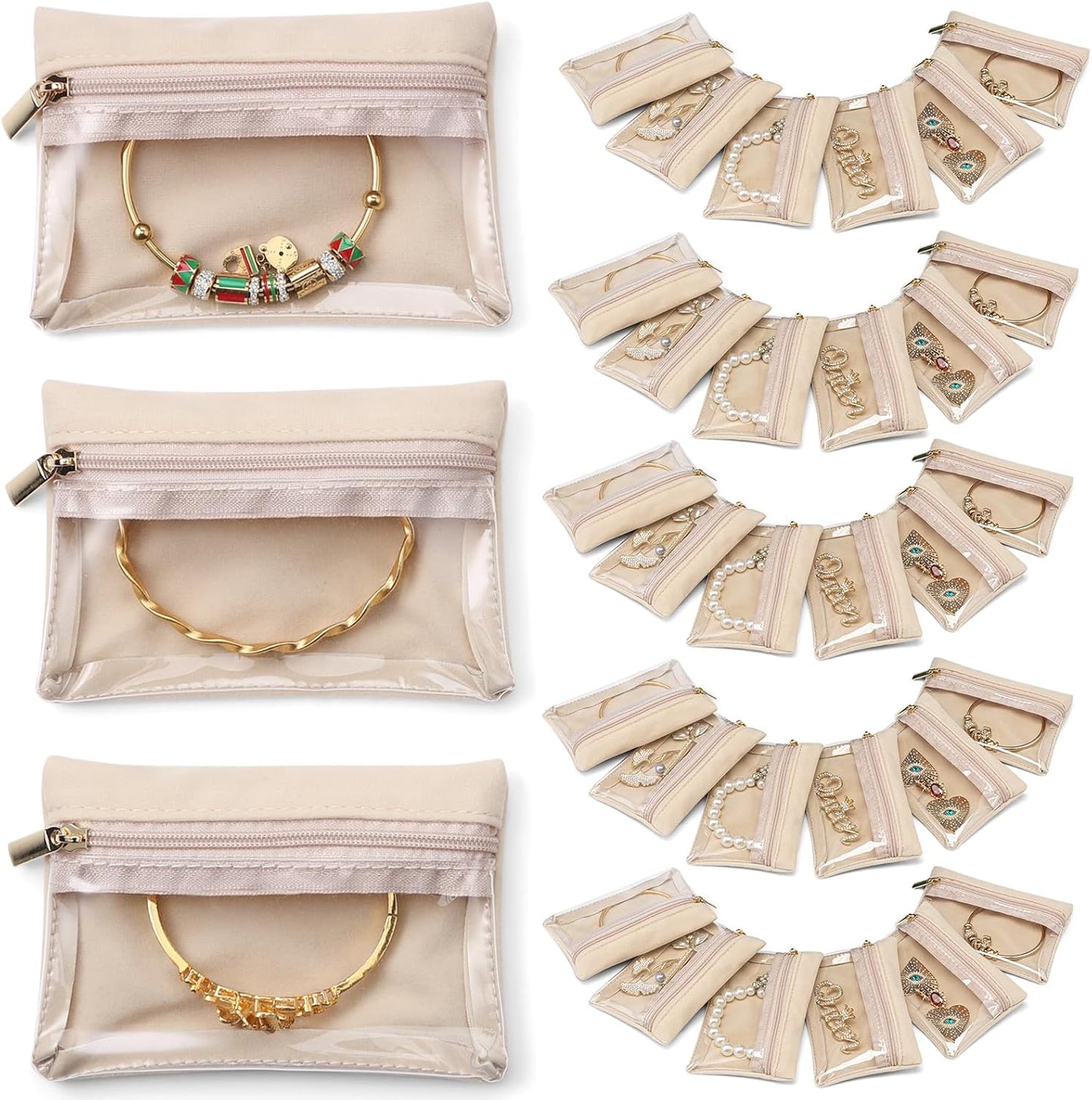 Vlando 33 Pcs Travel Jewelry Case Velvet Jewelry Pouch with Zipper Clear Travel Jewelry Bag Jewelry Travel Organizer for Travel Business Trip Mother's Day Gifts for Mom Wife Women