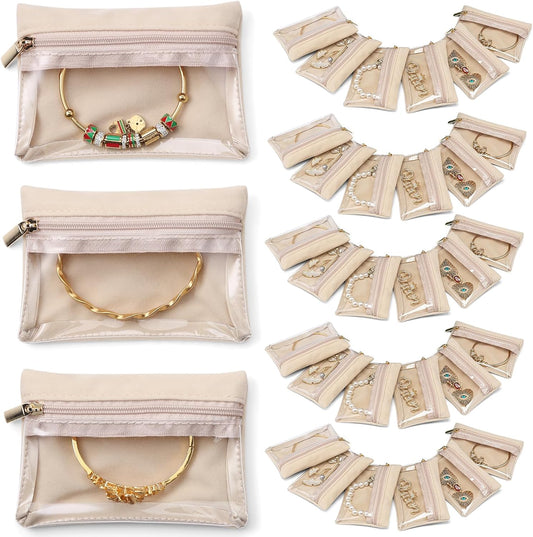 Vlando 33 Pcs Travel Jewelry Case Velvet Jewelry Pouch with Zipper Clear Travel Jewelry Bag Jewelry Travel Organizer for Travel Business Trip Mother's Day Gifts for Mom Wife Women