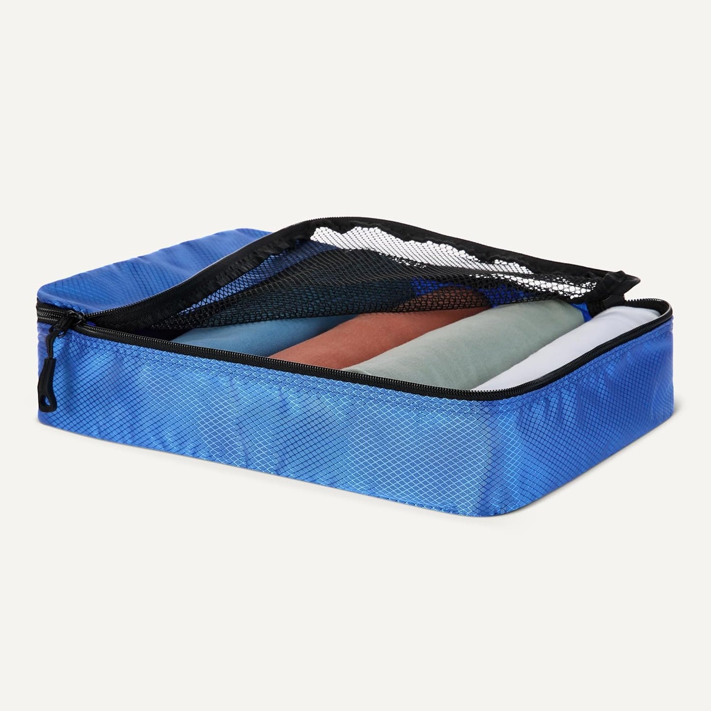 Amazon Essentials 4-Piece Packing Cubes Travel Accessories Set, Luggage Organizer with Double Zipper, Mesh Top, 100% Polyester, 2 Medium/2 Large, Blue (Previously Amazon Basics)