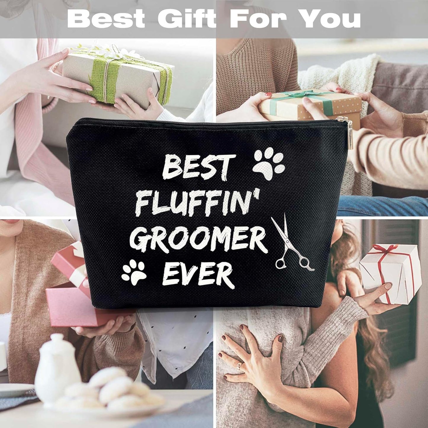 Dog Groomer Grooming Cosmetic Zipper Bag - Black Gift for Dog Lovers, Salon Gifts, Pet Groomer Tool Kit