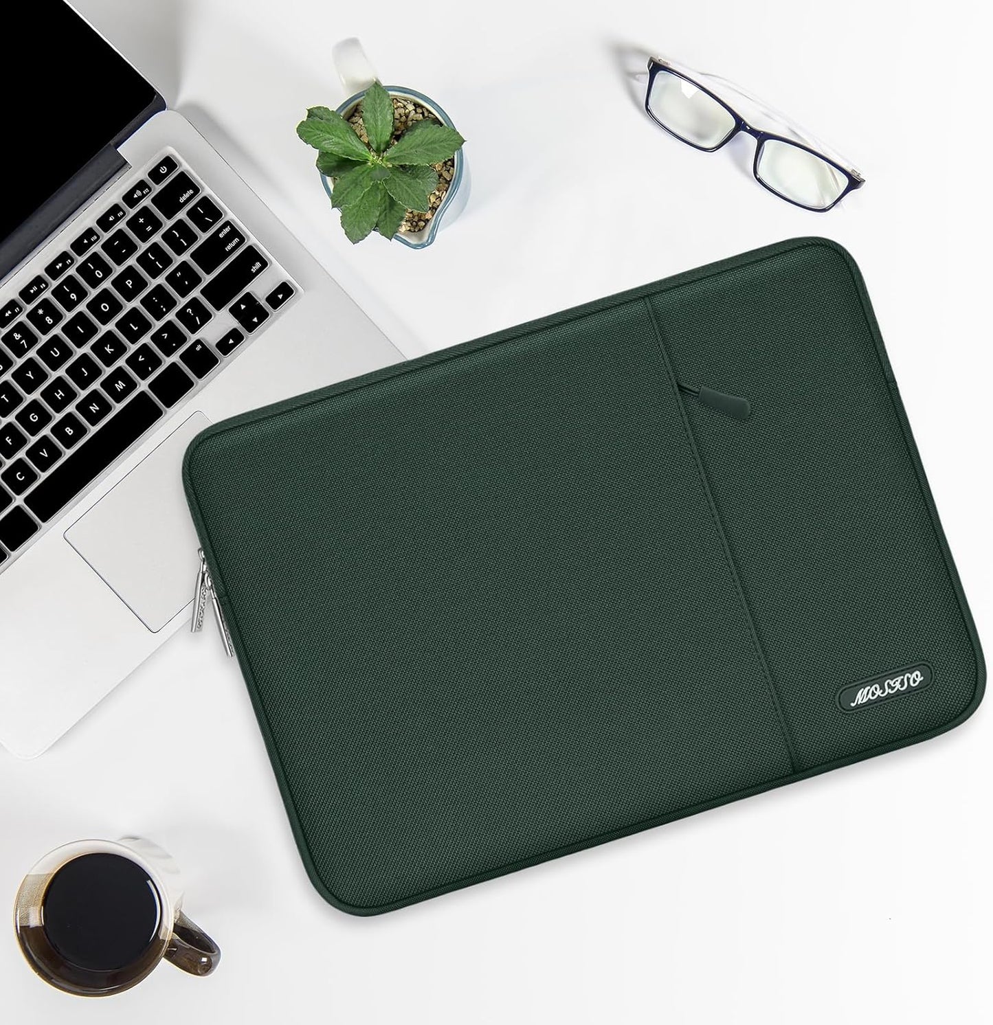 MOSISO Laptop Case 13.3 inch, 13-13.3 inch Laptop Sleeve Compatible with MacBook Air/Pro 13/Pro 14 M5 M4 M3 M2 M1, HP Dell ASUS Lenovo,Polyester Vertical Computer Sleeve Bag with Pocket,Midnight Green