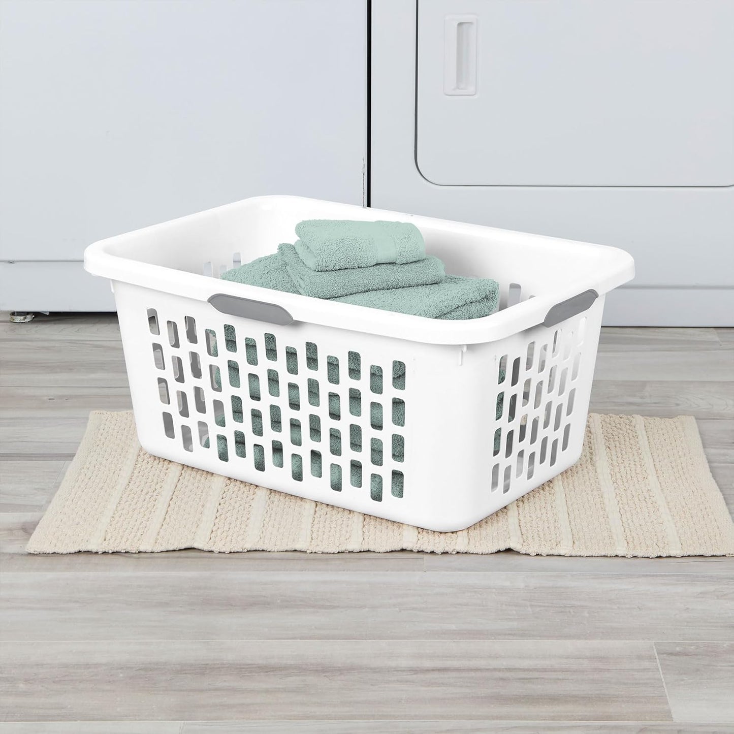 Sterilite Laundry Basket, Plastic Clothes Hamper, Large Rectangle Bin with Comfort Grip Handles and Reinforced Rim, 2 Bushel Capacity, White, 6 Pack
