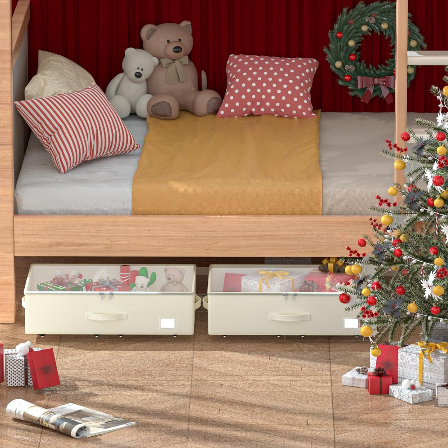 Under Bed Storage with Wheels, No Assemble Required 10 inches height Under Bed Storage bins,Large capacity Rolling Under bed Shoe Storage containers，dorm under bed storage drawers