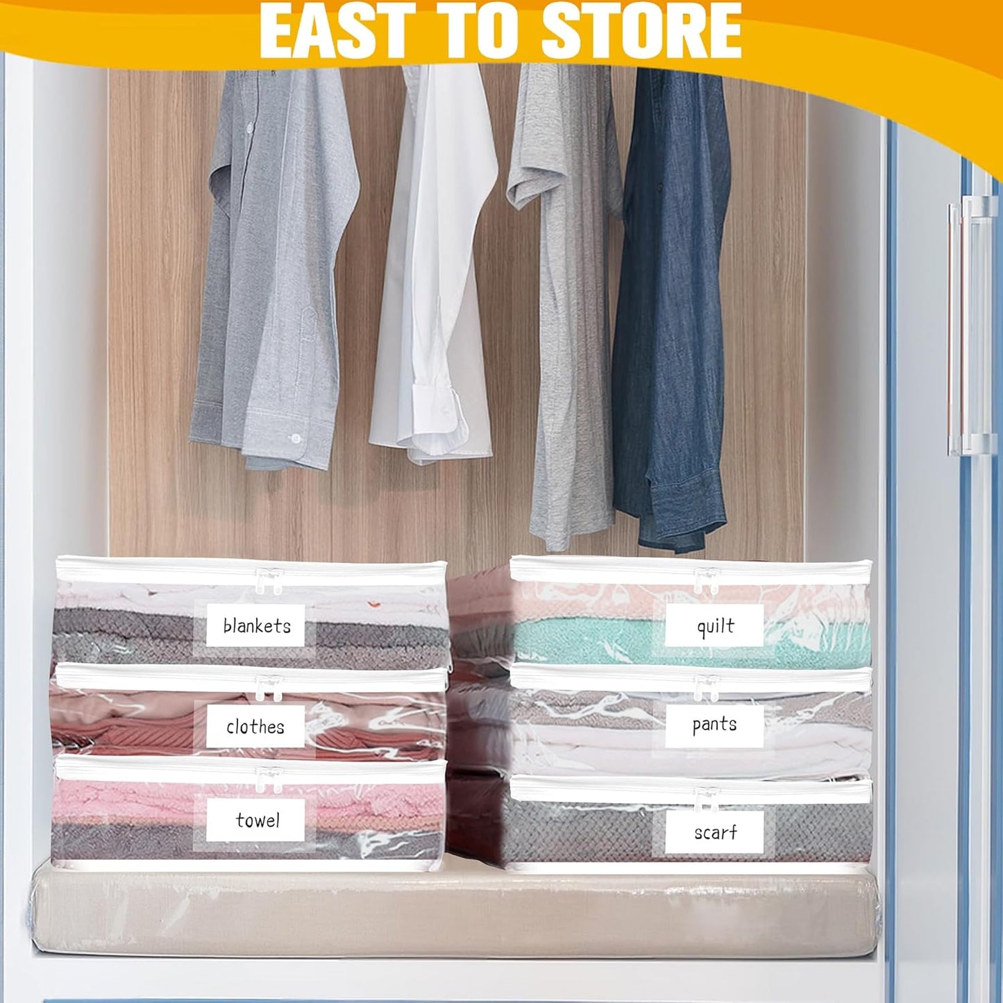 Plastic Storage Bags with Easy-Glide Zipper, Pack of 8, Durable Clear Vinyl Zippered Storage Bags for Clothes Sweaters Comforters Blankets Sheets Bedding (12 x 12 x 3.9 Inch)