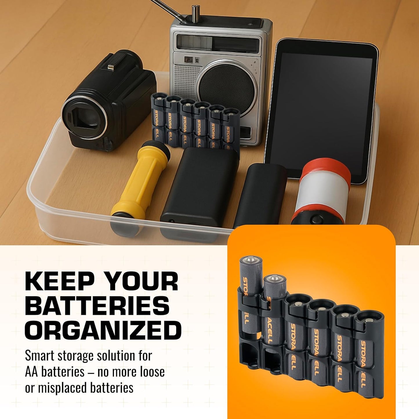 Storacell Slimline AA-6 Battery Storage Caddy and Dispenser, Black, Holds 6 AA Batteries (Not Included), Durable & Compact Design, The Original Battery Caddy, Made in The USA