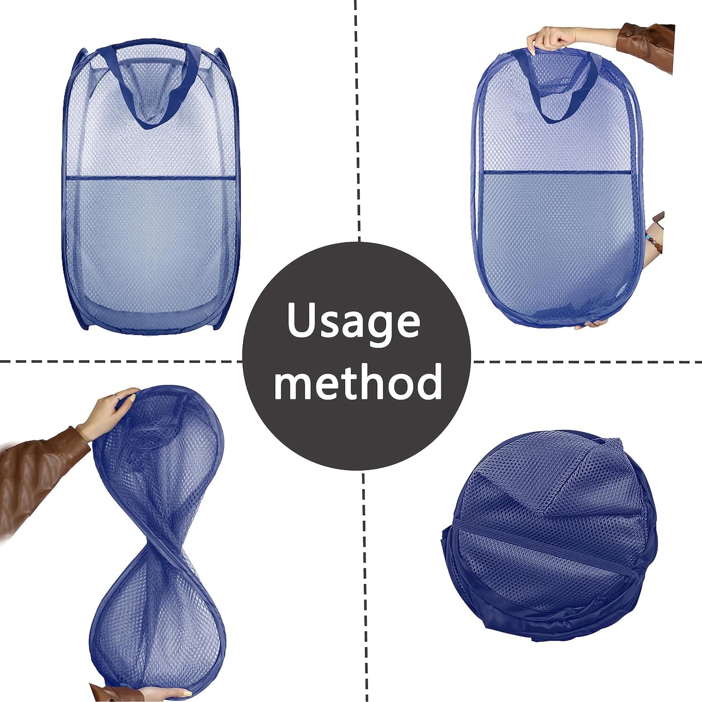 Collapsible Pop Up Laundry Hamper, Extra Large Mesh Foldable Laundry Basket, 28" x 16" x 16" (Blue)